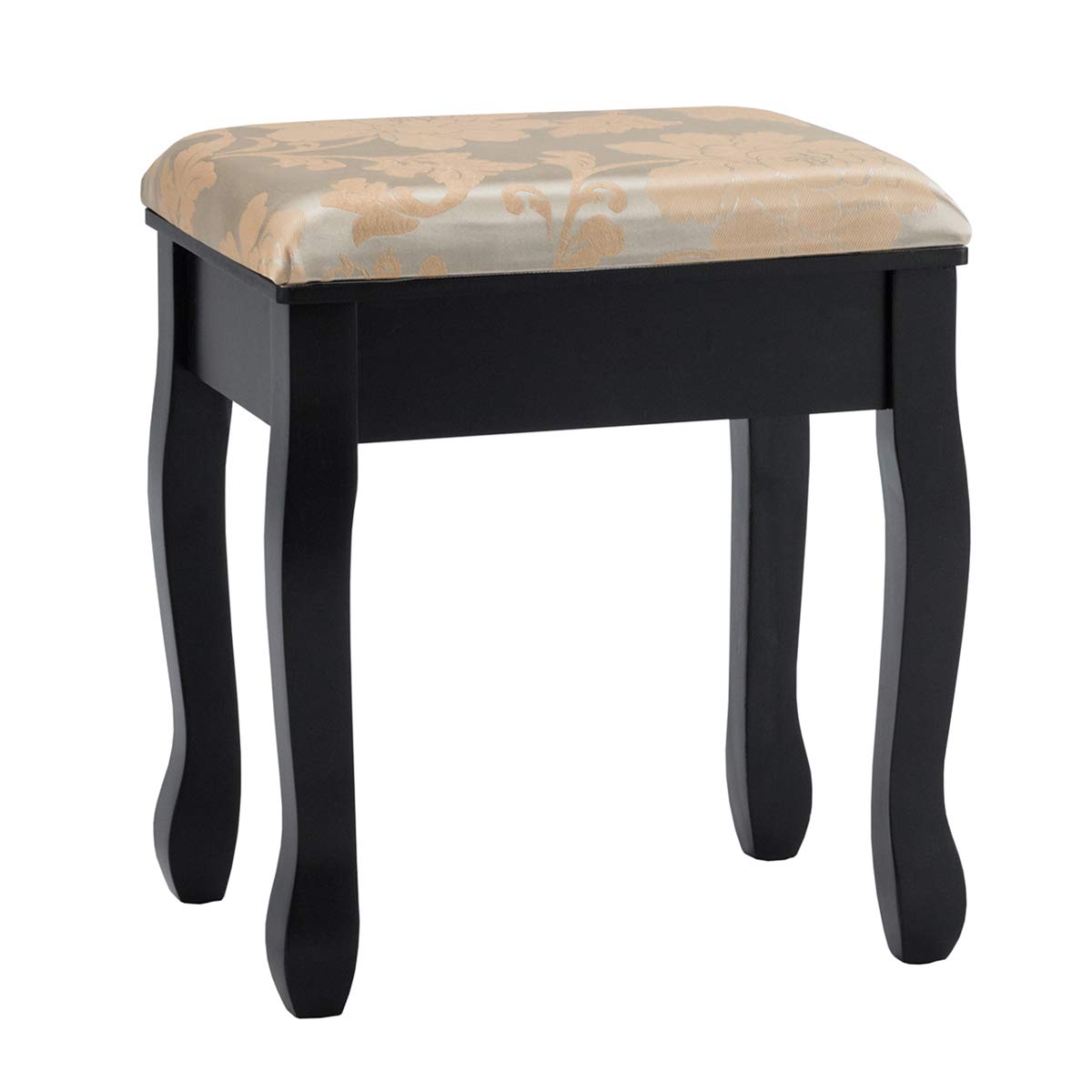 Charmaid Vanity Makeup Table Set with Mirror & Cushioned Stool - 5-Drawer Dressing Table with Removable Storage Organizers - Elegant Black Makeup Vanity for Women & Girls - Perfect for Bedroom, Dorm Room & Beauty Salon