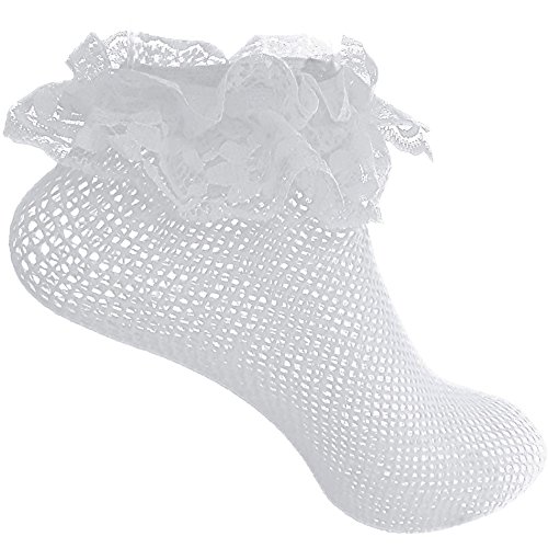 Fishnet Anklet Socks with Ruffle Trim - Sexy Red Fishnet Stockings for Women, Fashionable Lace Ankle Socks for Cosplay, Dance, and Night Out