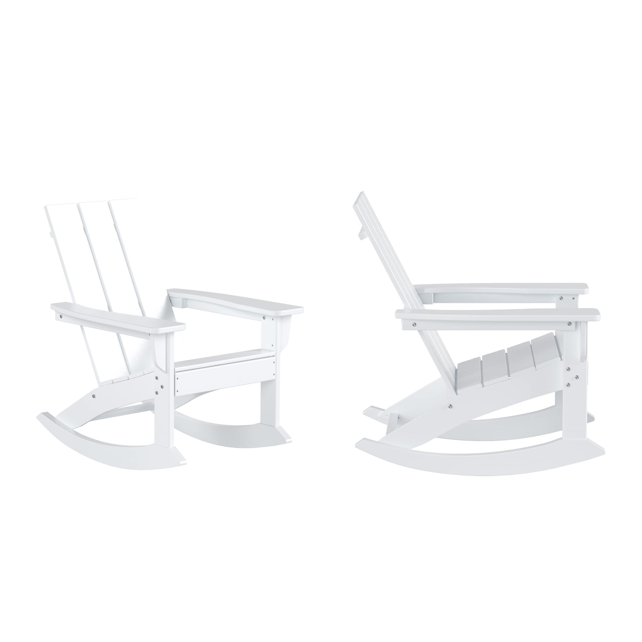 WO Home Furniture 2-Piece Adirondack Rocking Chair Set - All-Weather UV-Resistant White Outdoor Patio Chairs for Garden, Deck, Porch & Backyard Relaxation