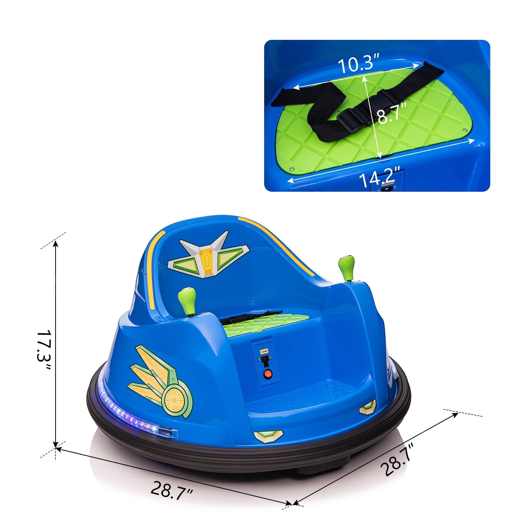 TOBBI 12V Kids Electric Bumper Car with Remote Control, 360° Spin, LED Lights & Music - Twin Motor Ride On Toy for Boys & Girls Ages 3-8 (Light Blue & Green) - Perfect for Indoor & Outdoor Play, Birthday Gifts & Family Fun