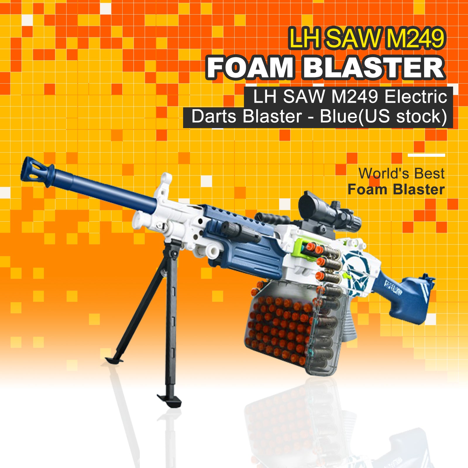 LH SAW M249 Electric Dart Blaster Toy Gun - Blue (US Stock) - Perfect for Outdoor Games, Nerf Battles & Backyard Fun