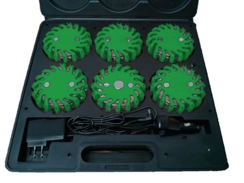 RPF16LLM6 6-Pack Rechargeable 16 LED Magnetic Emergency Flares - 9 Functions Portable Roadside Safety Lights for Cars, Trucks & Camping | Green Power Markers for Nighttime Visibility