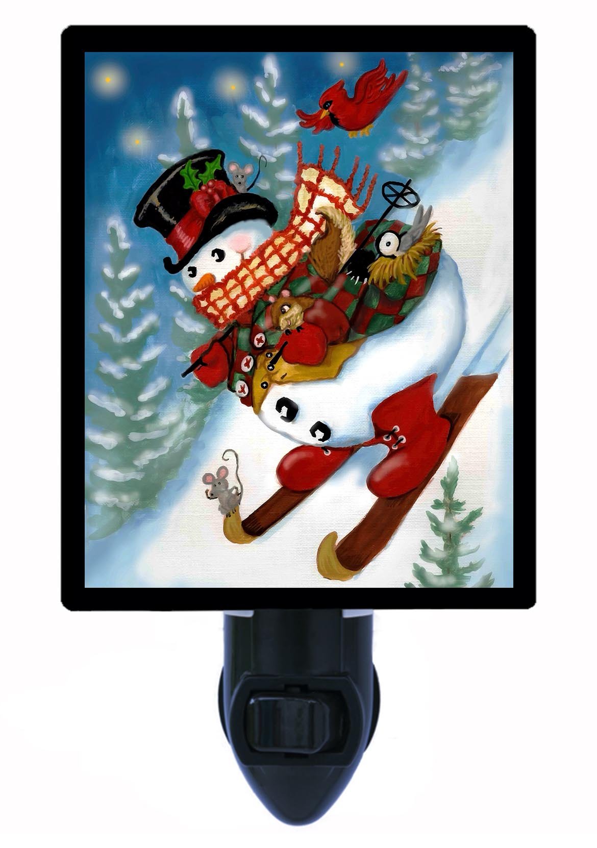 Winter Themed LED Night Light - Snowman & Cardinals Design for Ski Party & Cozy Bedroom Decor | Perfect for Kids Room, Nursery, and Holiday Home Ambience