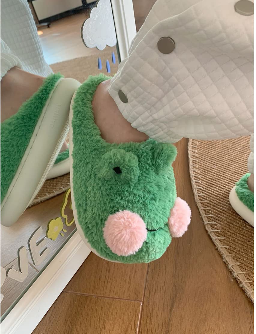 Cute Frog Slippers for Women - Soft Fluffy Fuzzy Animal House Shoes - Kawaii Smile Slippers for Indoor Comfort & Lounge Wear - Perfect Gift for Girls & Women