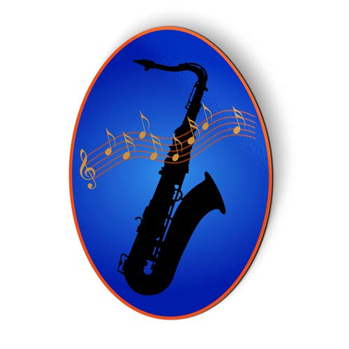 Saxophone Oval Blue Magnet for Car, Fridge, Locker - 6 Inch Strong Hold Decorative Magnet - Perfect for Office, Home, Dorm & Metal Surfaces