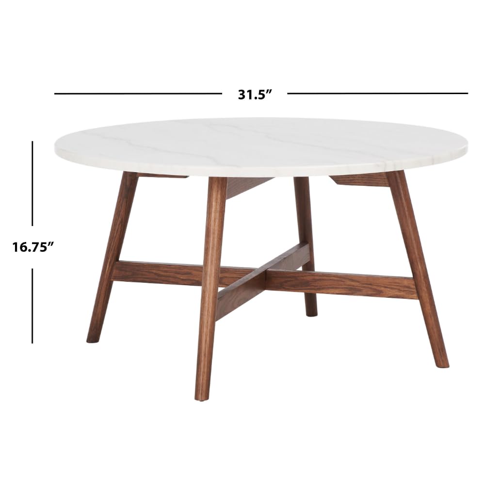 SAFAVIEH Home Collection Maja Round Coffee Table - Marble & Walnut Brown Finish - Perfect for Living Room, Lounge & Modern Home Decor