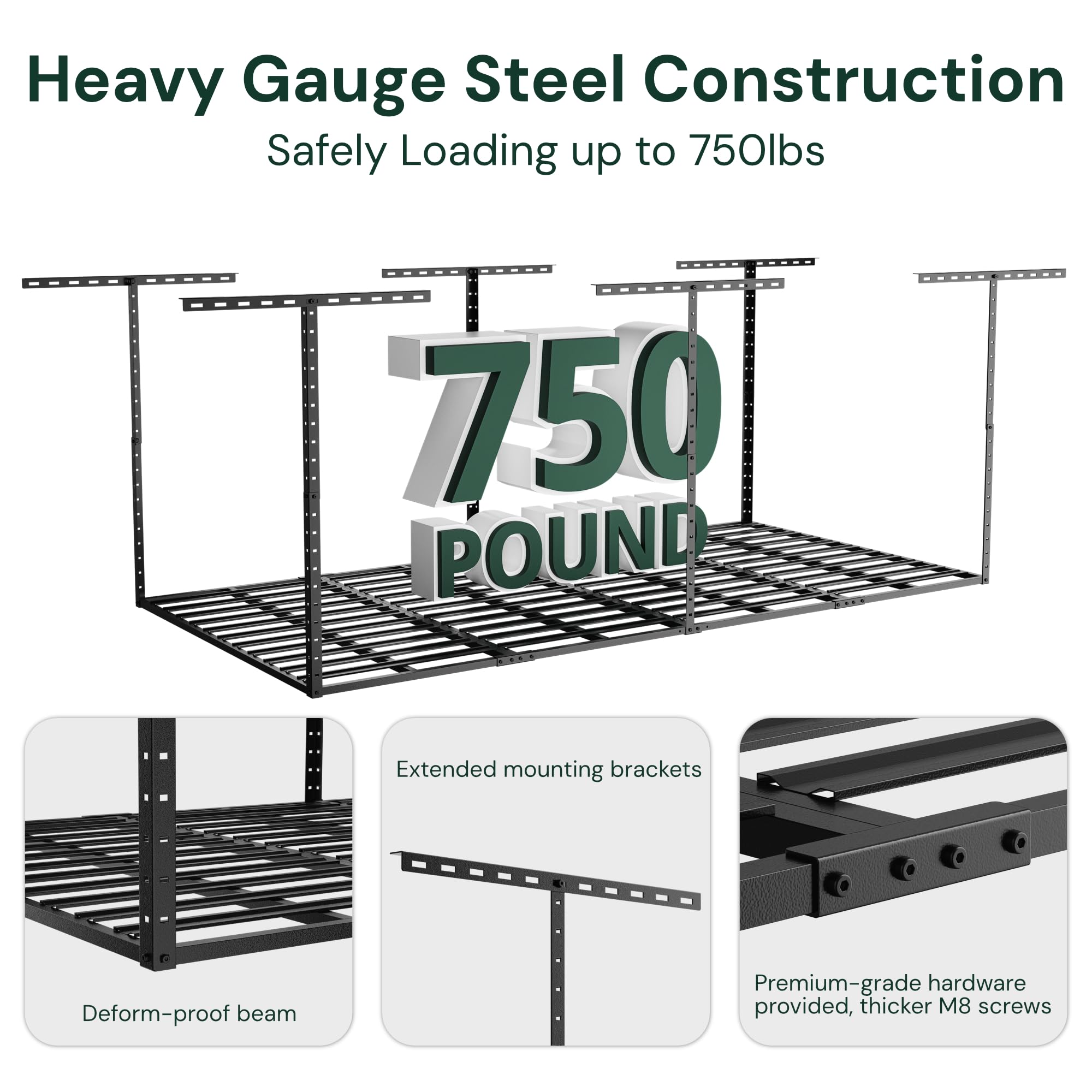 SunsGrove 2-Pack Heavy Duty Garage Ceiling Storage Rack - 750LBS Capacity, Adjustable Overhead Organizer (22