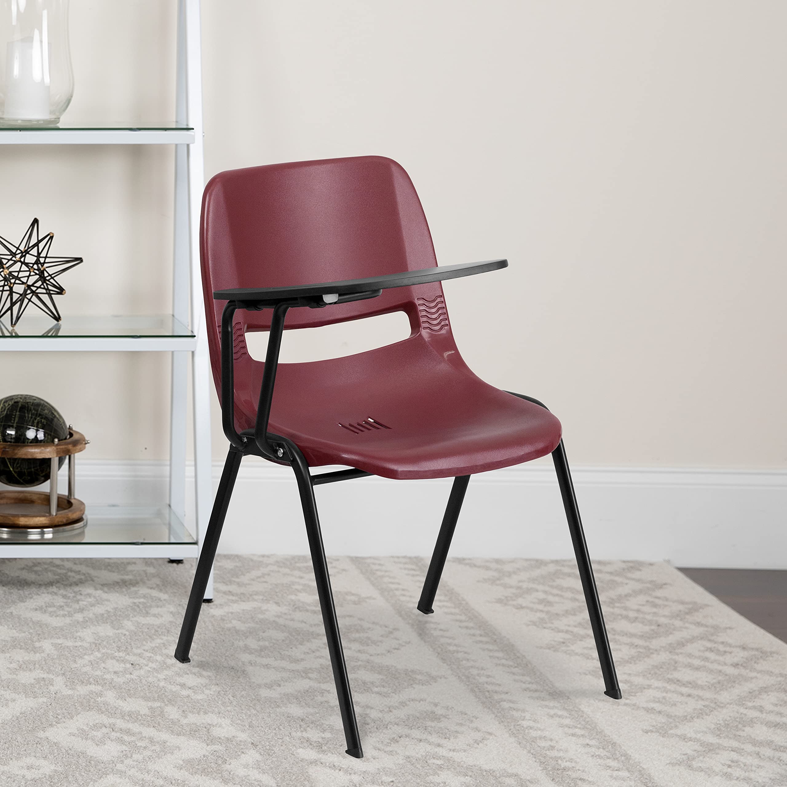 5 Pack Burgundy Ergonomic Shell Chair with Right Handed Flip-Up Tablet Arm - Comfortable Office & Conference Room Seating for Work & Study