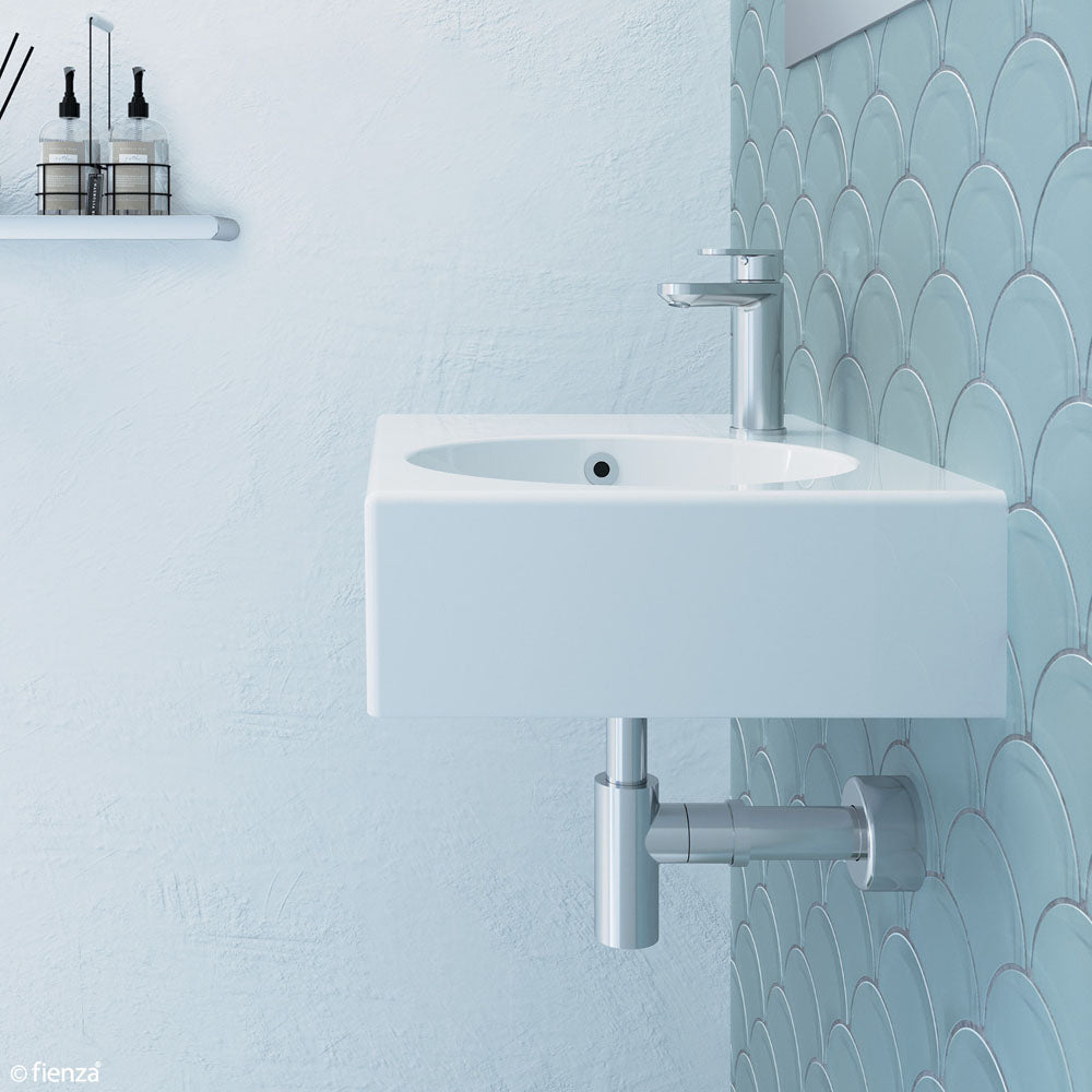 Fienza RB039R 1 Reba Right Bowl Wall Mount Bathroom Sink with Single Faucet Hole - Perfect for Modern Small Bathrooms & Powder Rooms