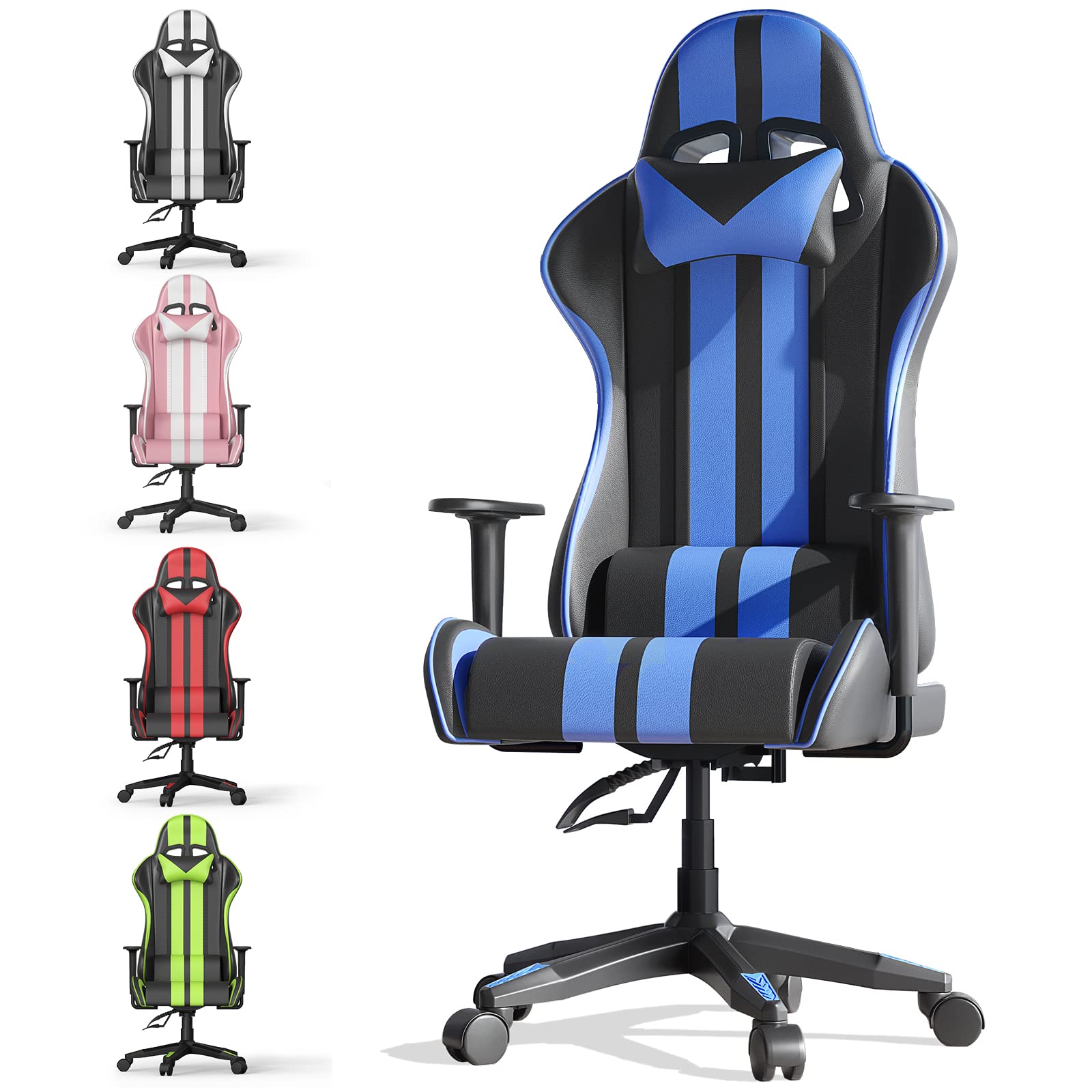 Bigzzia Ergonomic Gaming Chair - High Back Racing Office Computer Chair with Adjustable Headrest & Lumbar Support for Adults & Teens - Perfect for Esports, Streaming & Home Office Workstations (Blue)