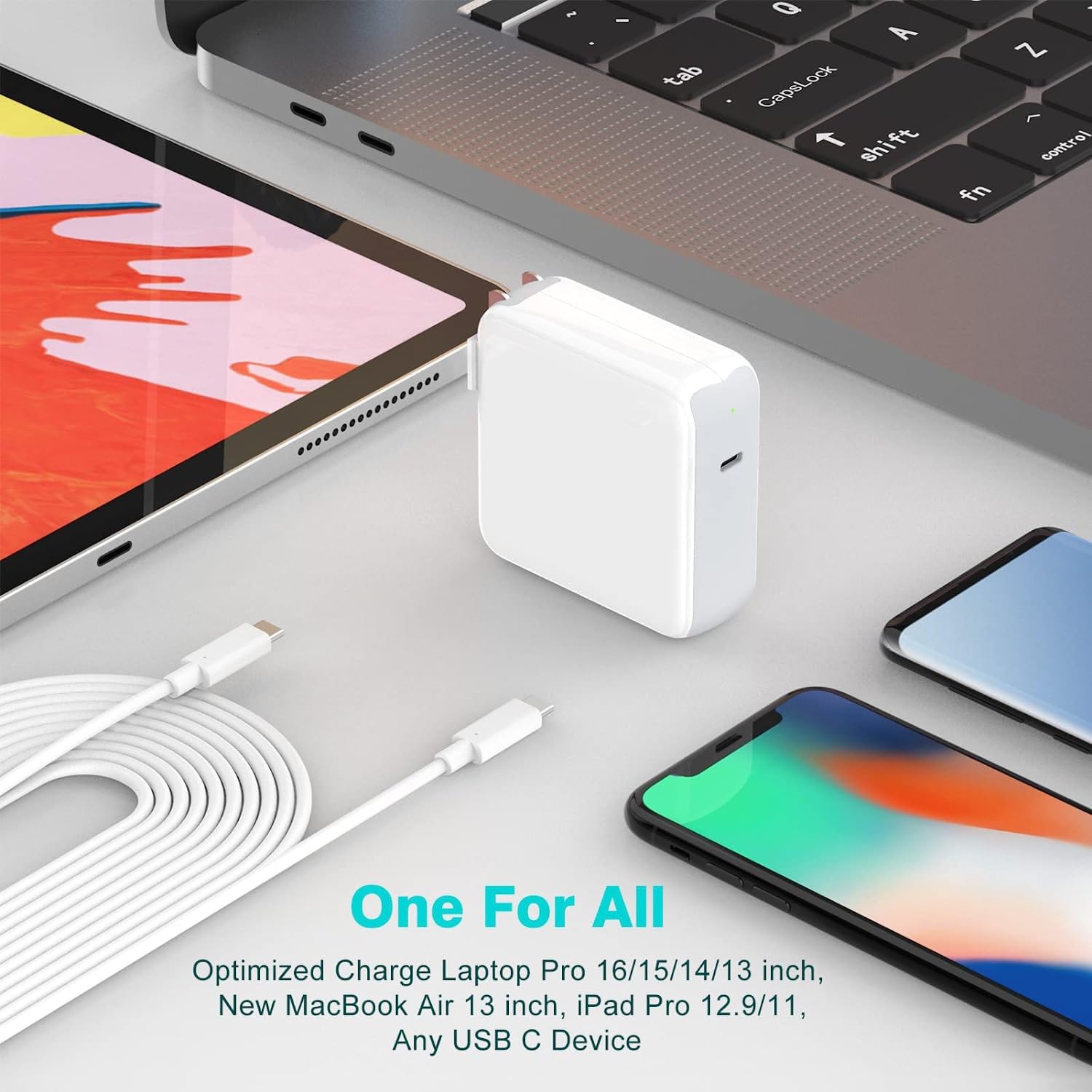 96W USB C Fast Charger for MacBook Pro 16/15/14/13 inch (2021-2025 Models) & M1/M2/M3/M4 MacBook Air - GaN PD 3.0 Power Adapter with 6.6ft 5A Cable - Compatible with iPad Pro/Air & USB-C Laptops | Fast Charging for Work, Travel & Home Office