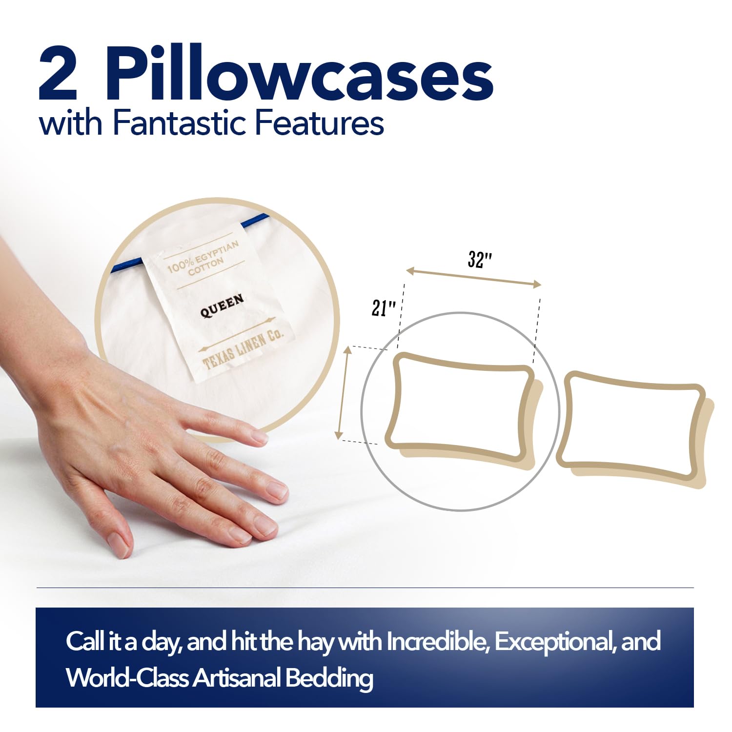 Premium 100% Egyptian Cotton Pillowcases Set of 2 - 1000 Thread Count, Soft & Breathable Cooling Pillow Covers for Standard/Queen Size Beds - Ideal for Hot Sleepers, Luxury Bedding & Hotel Style Comfort