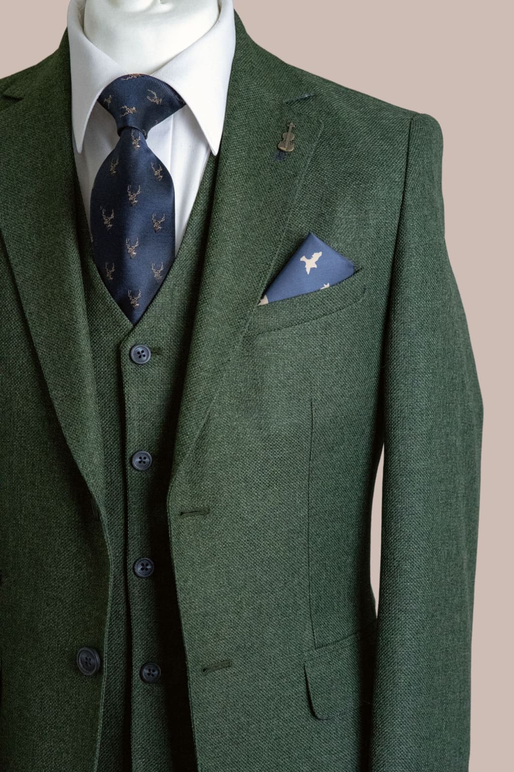 Fratelli Robbie Men's Olive Green Tweed 3 Piece Suit - Classic Vintage Style Wedding, Business & Formal Occasion Outfit