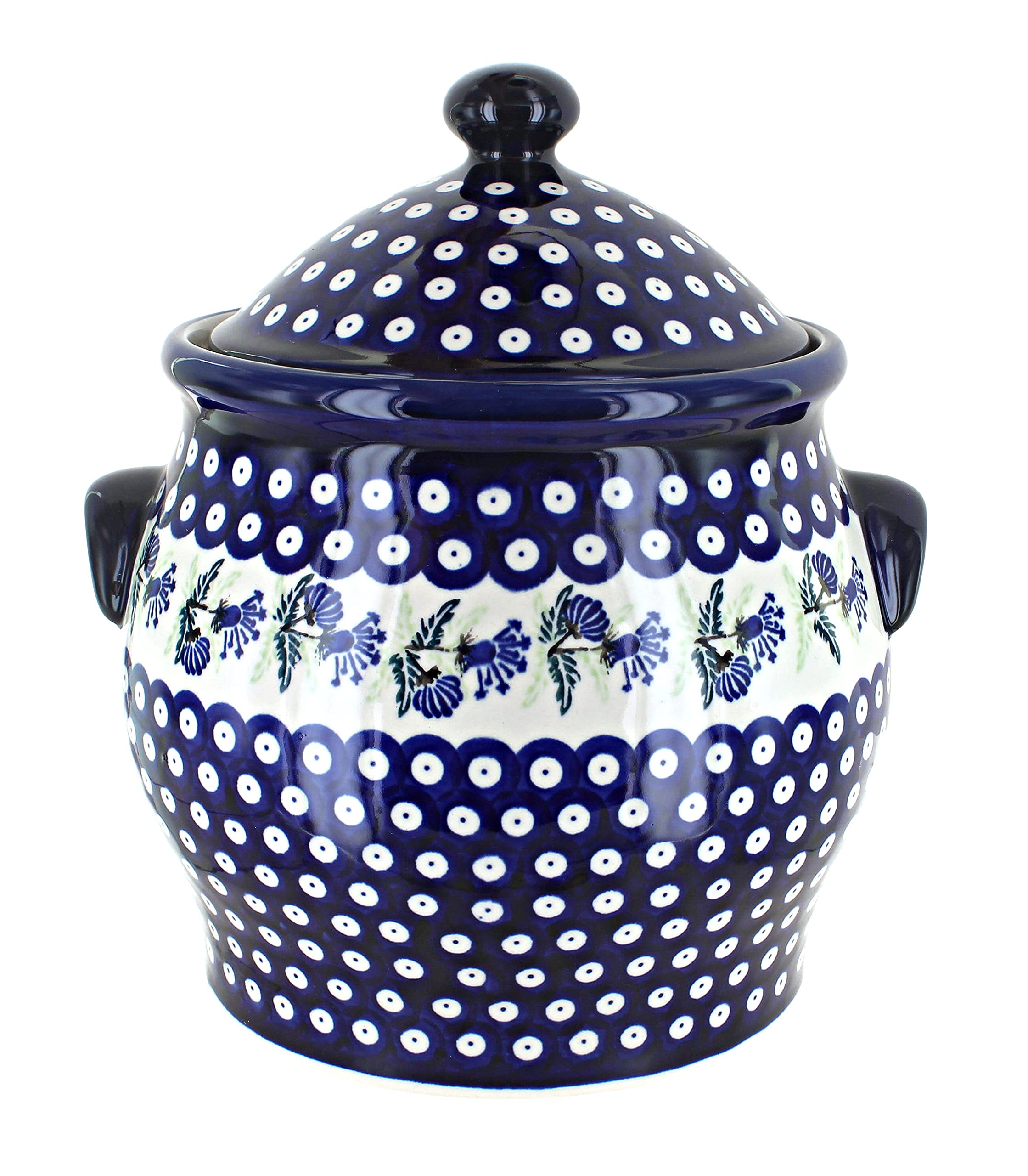 Blue Rose Polish Pottery Sweet Annie Cookie Jar - Handmade Ceramic Cookie Storage Container - Vintage Farmhouse Kitchen Decor for Cookies, Candy & Baking Supplies