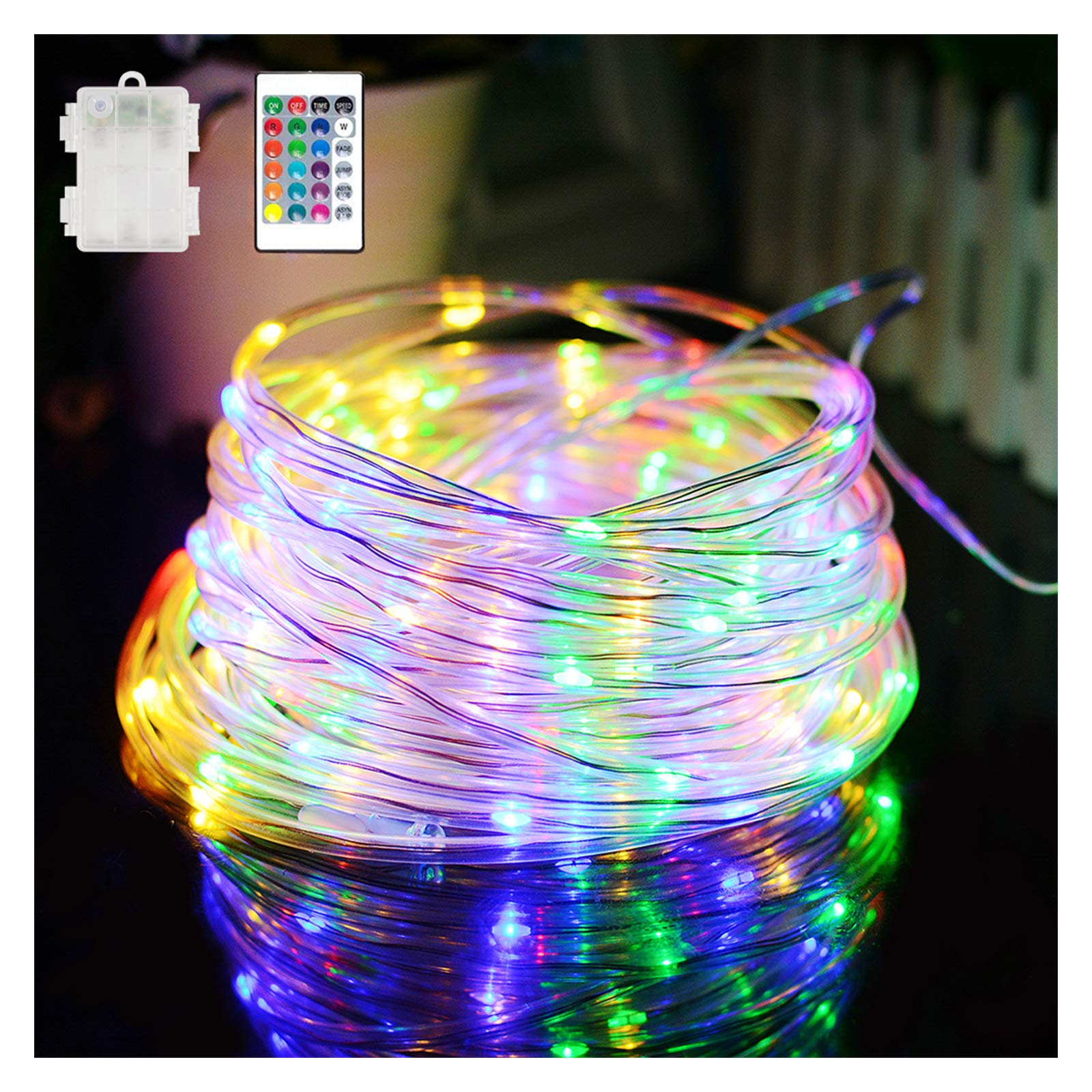 16 Color Changing LED Rope Lights Outdoor - 33FT Waterproof Battery Powered String Lights with Remote Control (100 LEDs) for Garden, Patio, Party & Christmas Decoration | Perfect for Backyard, Wedding, Holiday and Indoor Decor