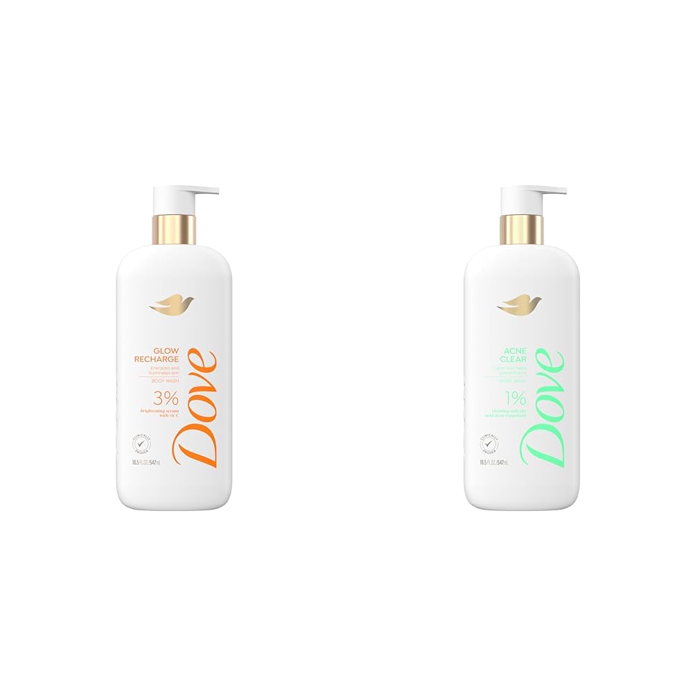 Dove Exfoliating Body Wash with 3% Vitamin C & 1% Salicylic Acid - Glow Recharge for Brightening & Acne Treatment - Energizes & Illuminates Skin - 18.5 oz - Perfect for Daily Shower & Post-Workout Skincare Routine