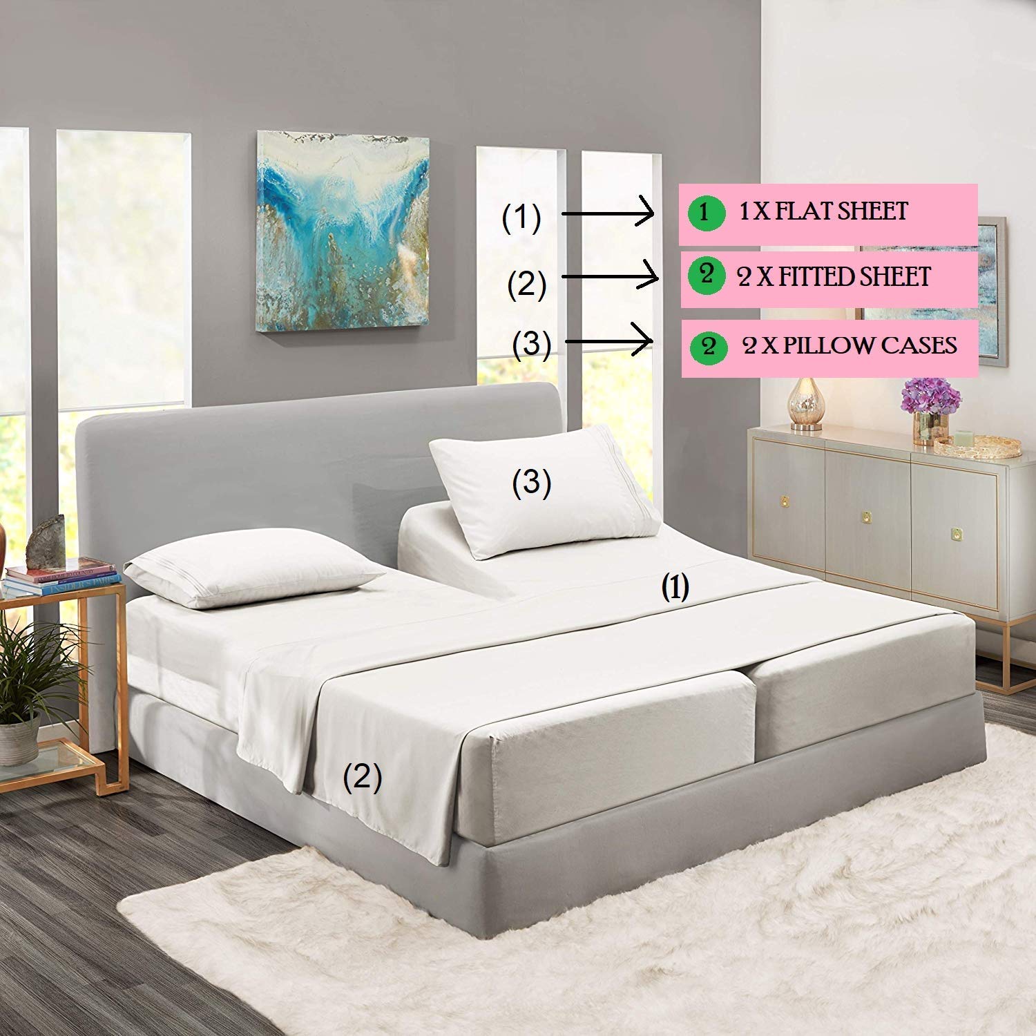 Split King Sheets for Adjustable Beds - Deep Pocket 18