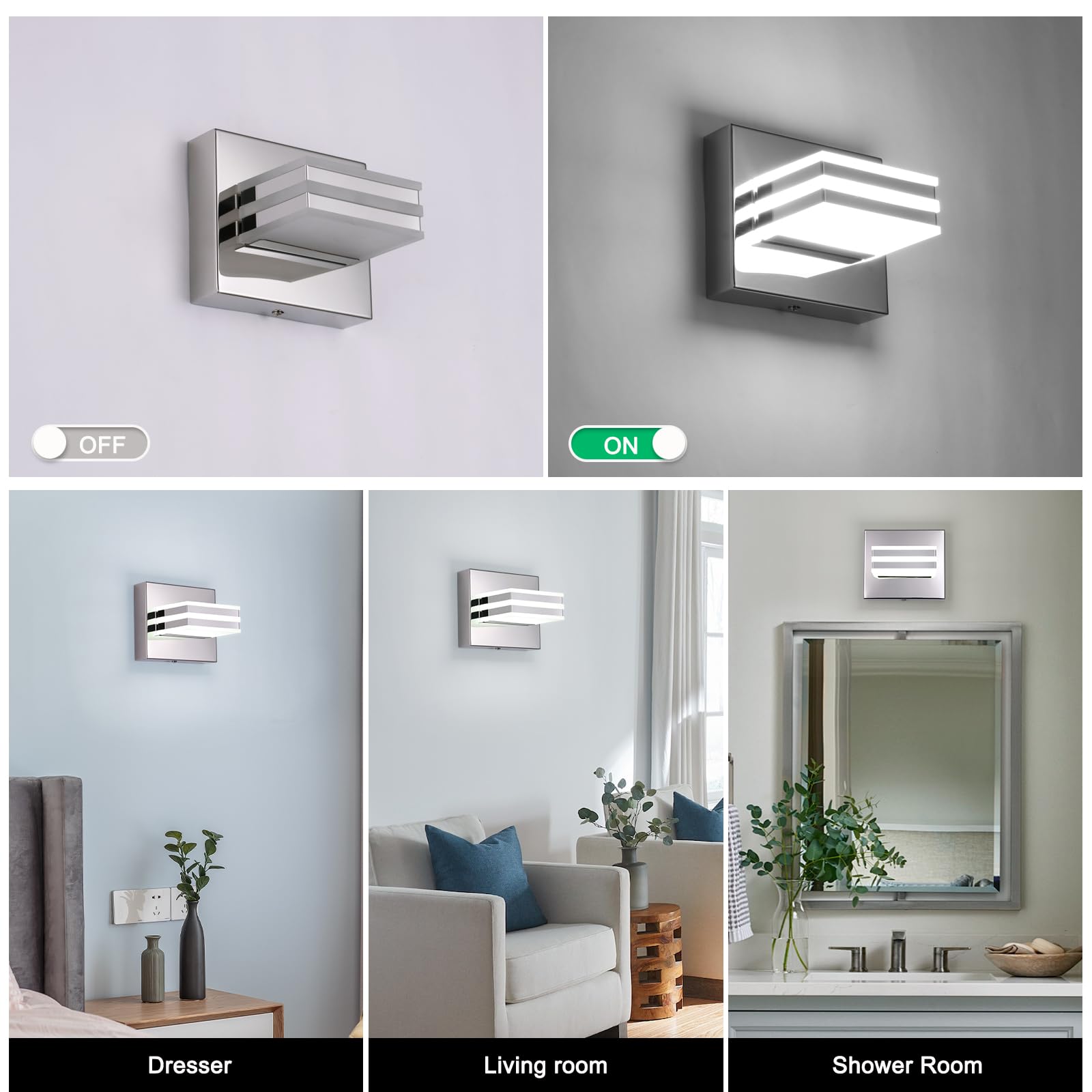 Modern Chrome Bathroom Vanity Light Fixtures - 7W LED Mirror Lighting, Acrylic Vanity Sconces for Bathroom, Bedroom & Living Room - Perfect for Makeup, Shaving & Ambient Lighting