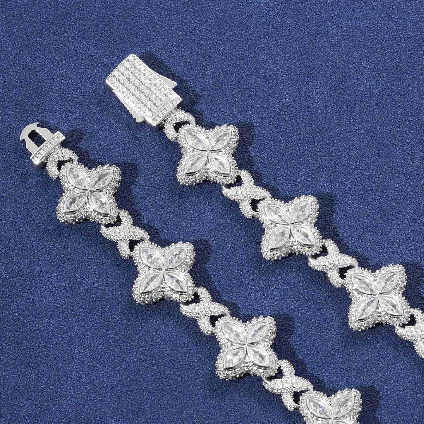 22 Flower VVS Moissanite Iced Out Cuban Link Chain Necklace for Women - Luxury Hip Hop Jewelry Gift for Birthday, Anniversary & Valentine's Day
