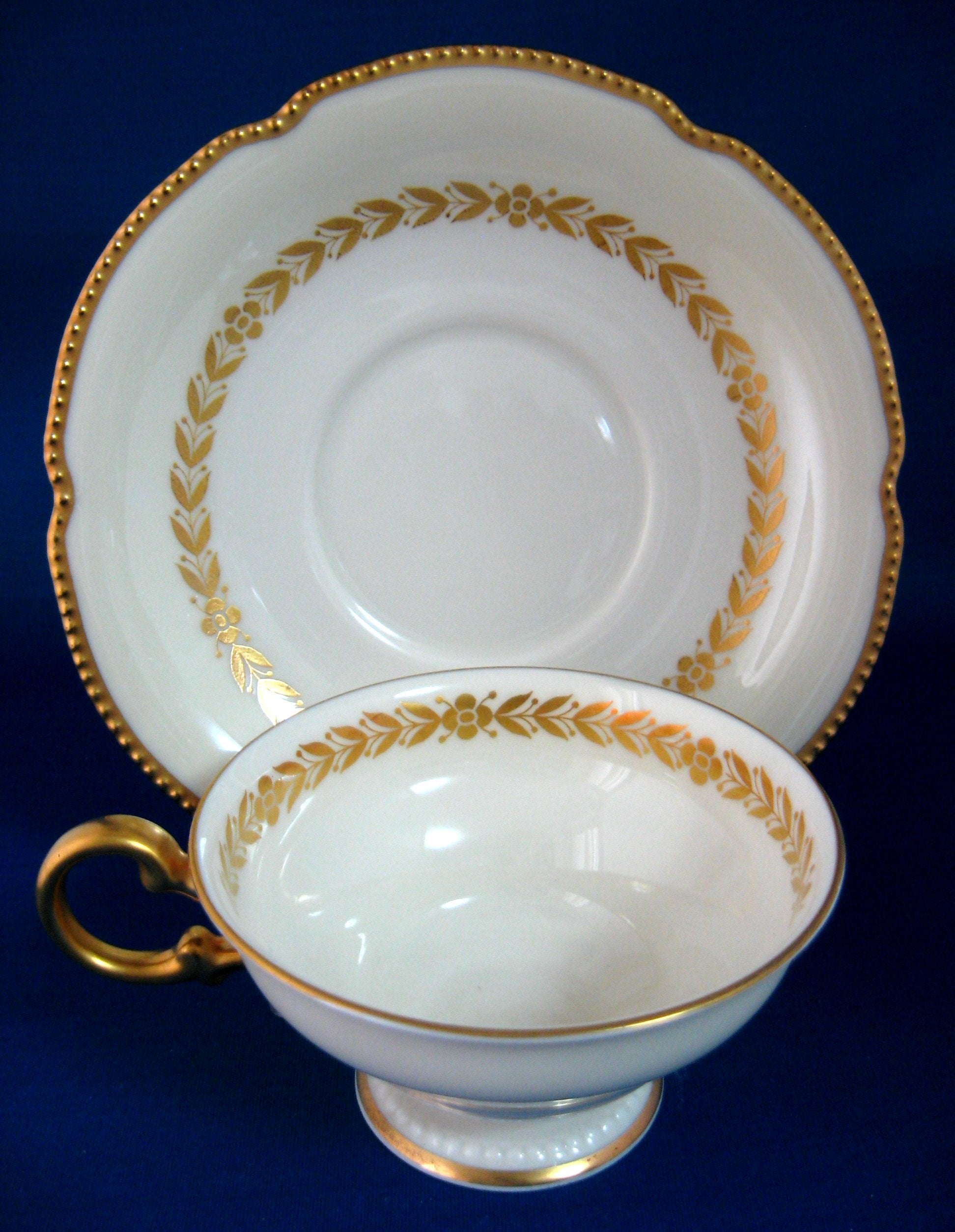 Castleton USA Aria Gold Laurel Wreath Cup and Saucer Set - Elegant Burnished Gold Trim - Perfect for Afternoon Tea, Bridal Showers & Formal Dining