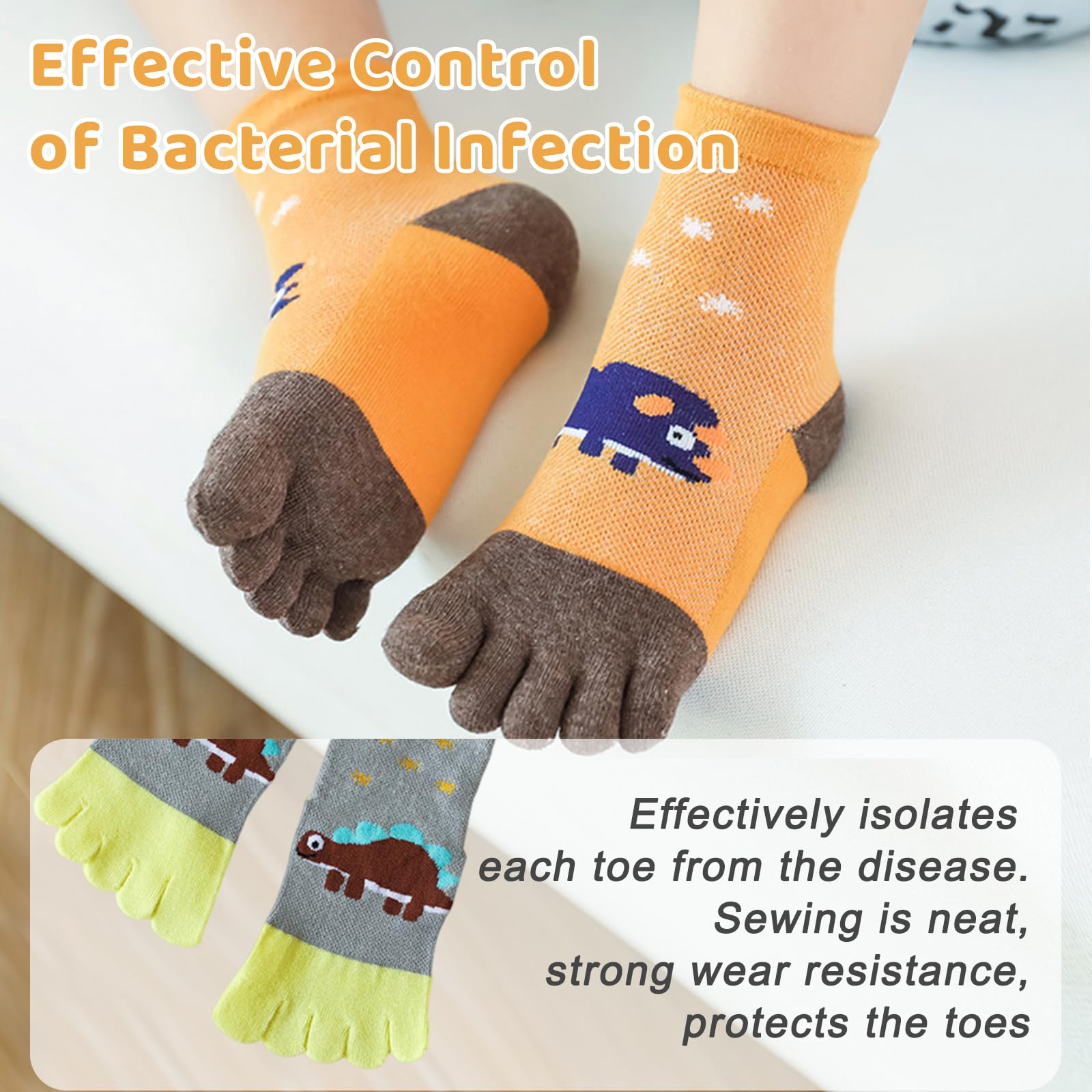 Haokaini 5 Pairs Kids Toe Socks for Boys & Girls (1-10 Years) - Soft Cotton Five Finger Socks with Cute Cartoon Animal Patterns, Breathable & Warm Crew Ankle Socks - Perfect for School, Playtime & Winter Activities