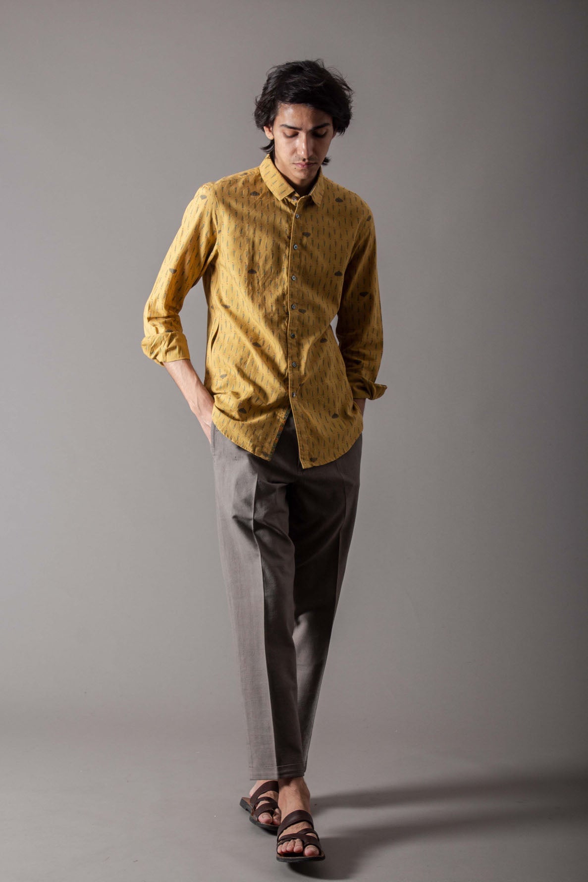 Classic Mustard Yellow Handwoven Cotton Shirt Umbrella - Perfect for Outdoor Events, Beach Trips, and Rainy Days