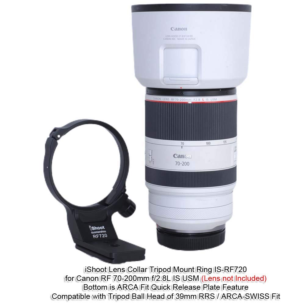 iShoot Metal Tripod Mount Ring Lens Collar for Canon RF 70-200mm f/2.8L IS USM (EIII) - Arca-Swiss Quick Release Plate, Aviation Aluminum Lens Support Bracket - Perfect for Wildlife, Sports & Wedding Photography