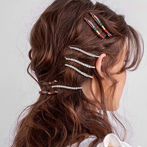 Luxcastle Rhinestone Hair Clips for Women - Shiny Silver Bridal Hair Accessories Set of 2PCS (Colorful) - Perfect for Weddings, Prom, Parties & Special Occasions