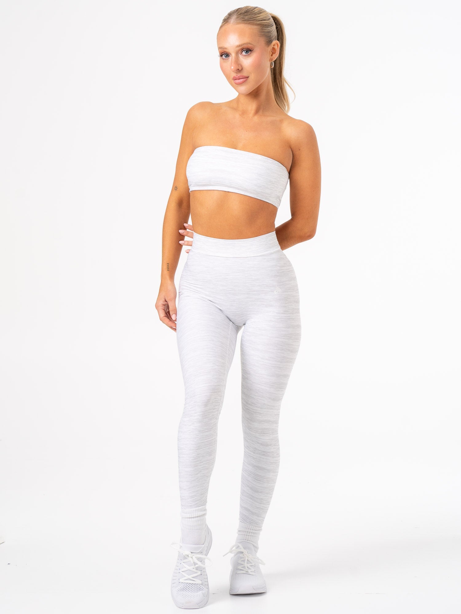 NKD Bandeau Bralette - Grey Marl Ribbed Strap Top for Women | Seamless Comfort, Soft Stretch Fabric | Perfect for Yoga, Lounge, and Layering