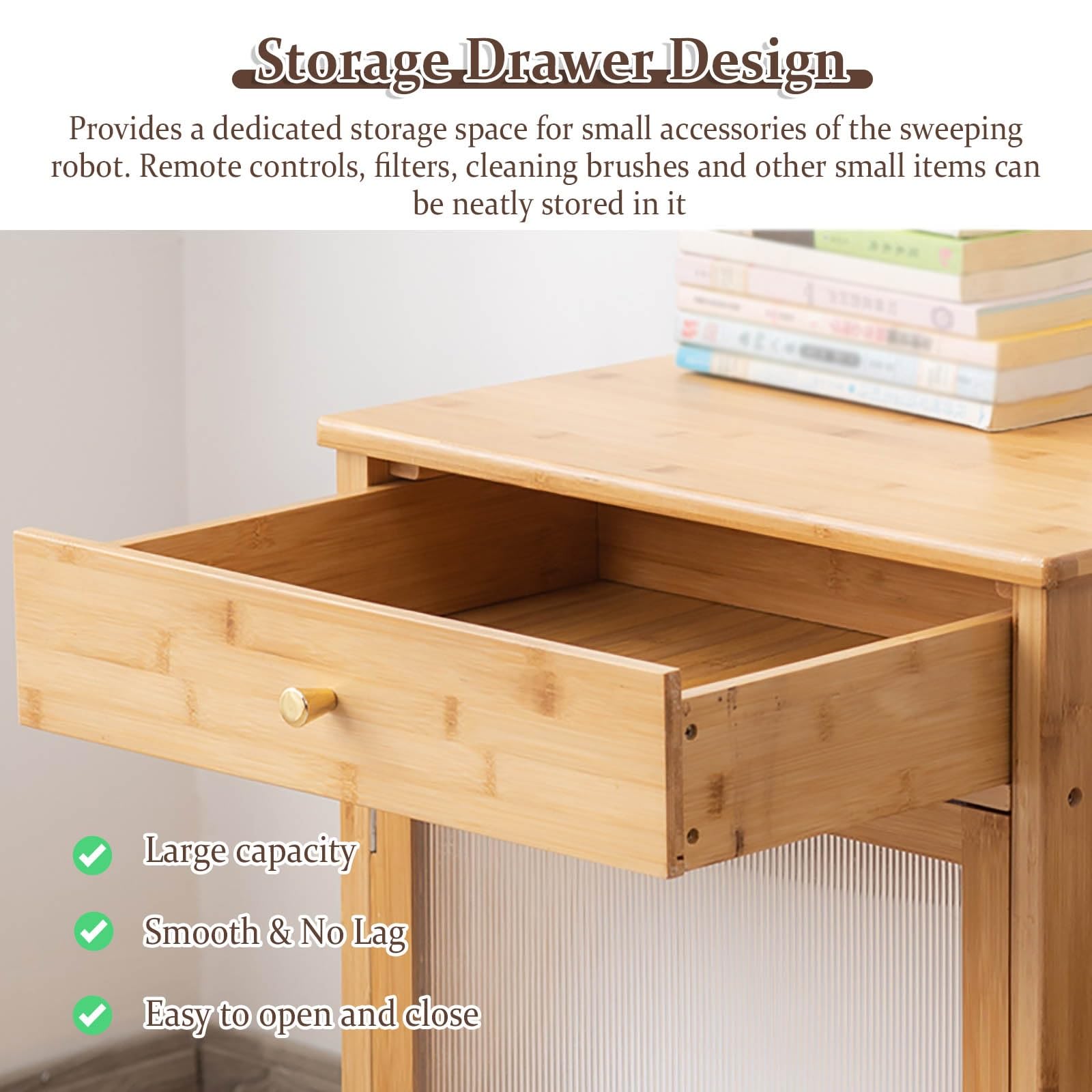 Wooden Robot Vacuum Cleaner Storage Stand with Cabinet - Organizer for Self-Emptying Robotic Vacuum & Mop - Compact Storage Rack (Light Grey, 52x41x63.5cm/20.5x16x25.5in) - Perfect for Living Room, Bedroom & Home Office Organization