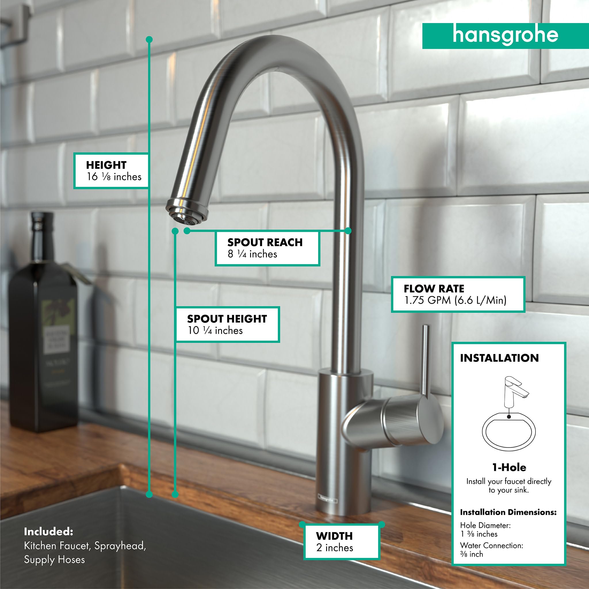 hansgrohe Talis S² Stainless Steel High Arc Kitchen Faucet with Pull Down Sprayer & Magnetic Docking - Modern Faucet for Kitchen Sink, Brushed Nickel Finish (Model 14872801) - Perfect for Food Prep, Dishwashing & Stylish Kitchen Upgrades