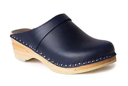 Troentorp Clogs Da Vinci Bastad - Women's Leather Slip-On Closed Toe Swedish Wooden Shoes | Comfortable & Durable for Garden, Home, and Casual Wear