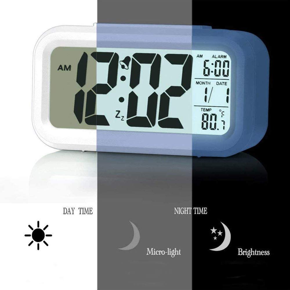 Digital Alarm Clock with LCD Display - 12/24H Time, Temperature, Snooze & Sleep Timer - White Electric Bedside Clock for Bedroom | Perfect for Nightstands, Home Office & Dorm Rooms