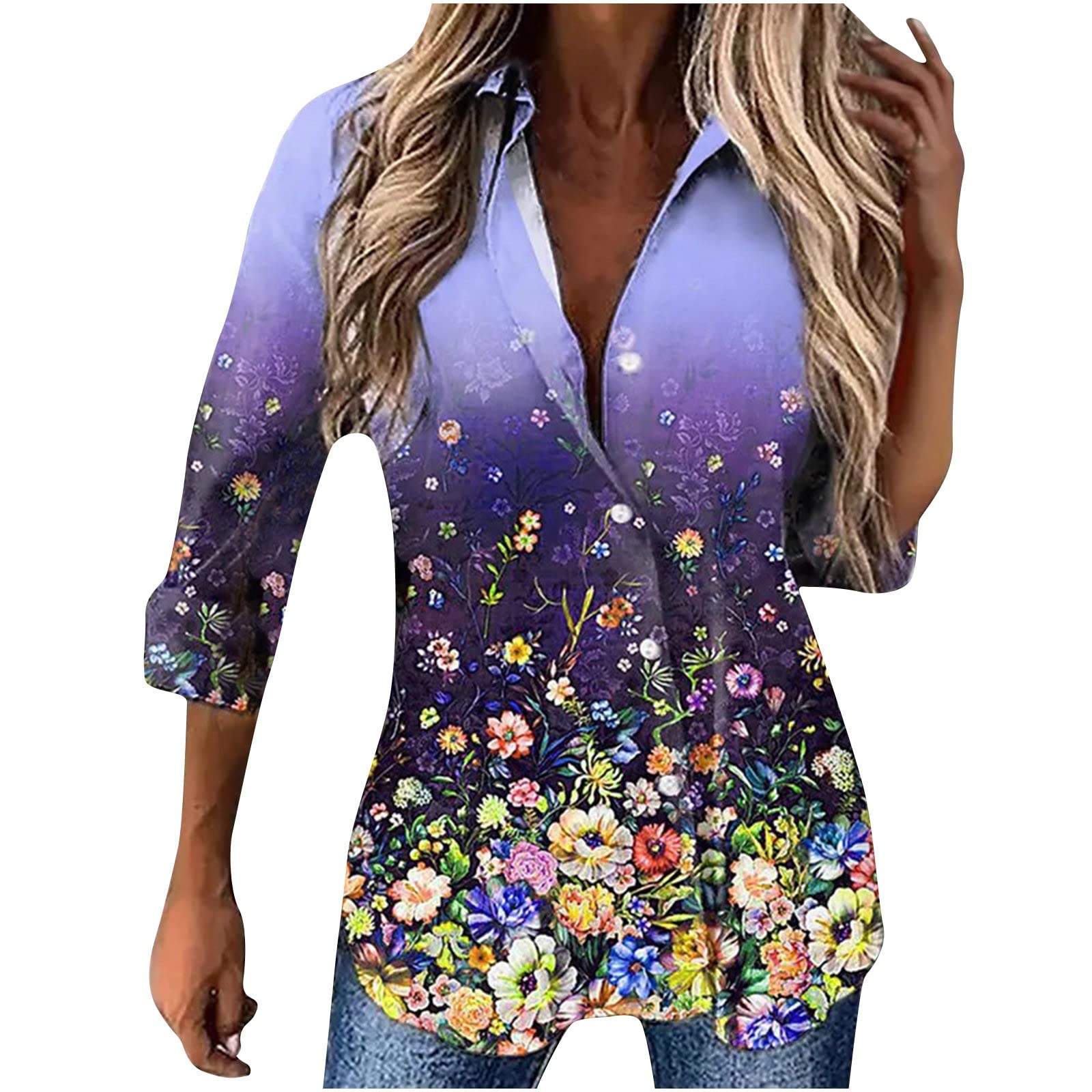 Women's Printed Cotton Long Sleeve Blouse - Summer Career Tops & Cardigan for Office Wear | All-Match Casual & Professional Outfits