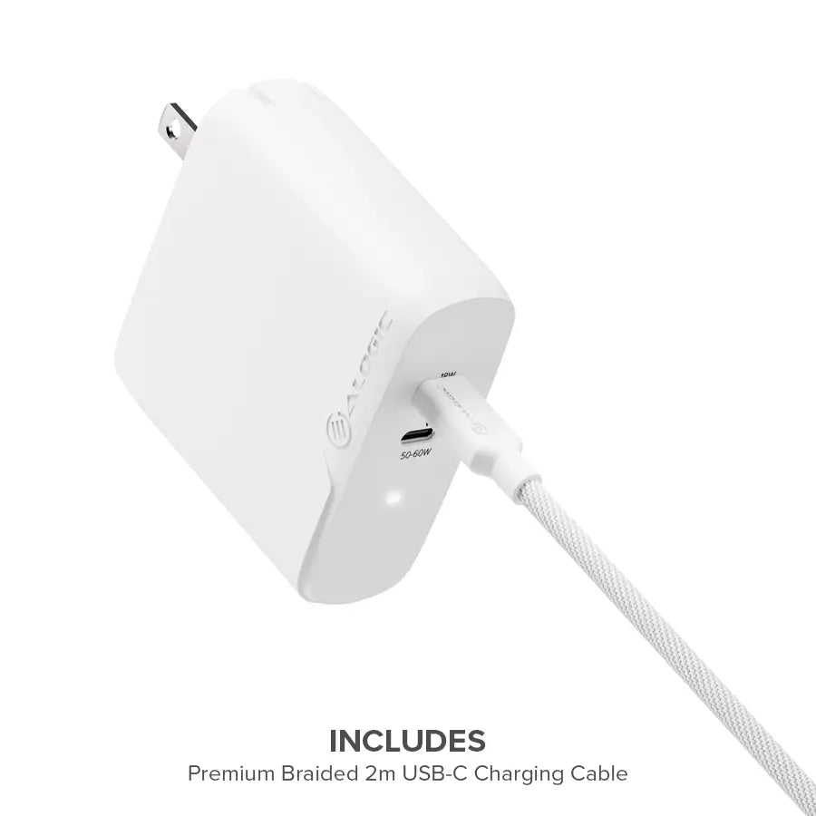 2 Port 68W GaN Fast Charger with 2m USB C Cable - Compact & Powerful Charging for iPhone, Samsung, MacBook & More - Perfect for Travel, Office & Home Use