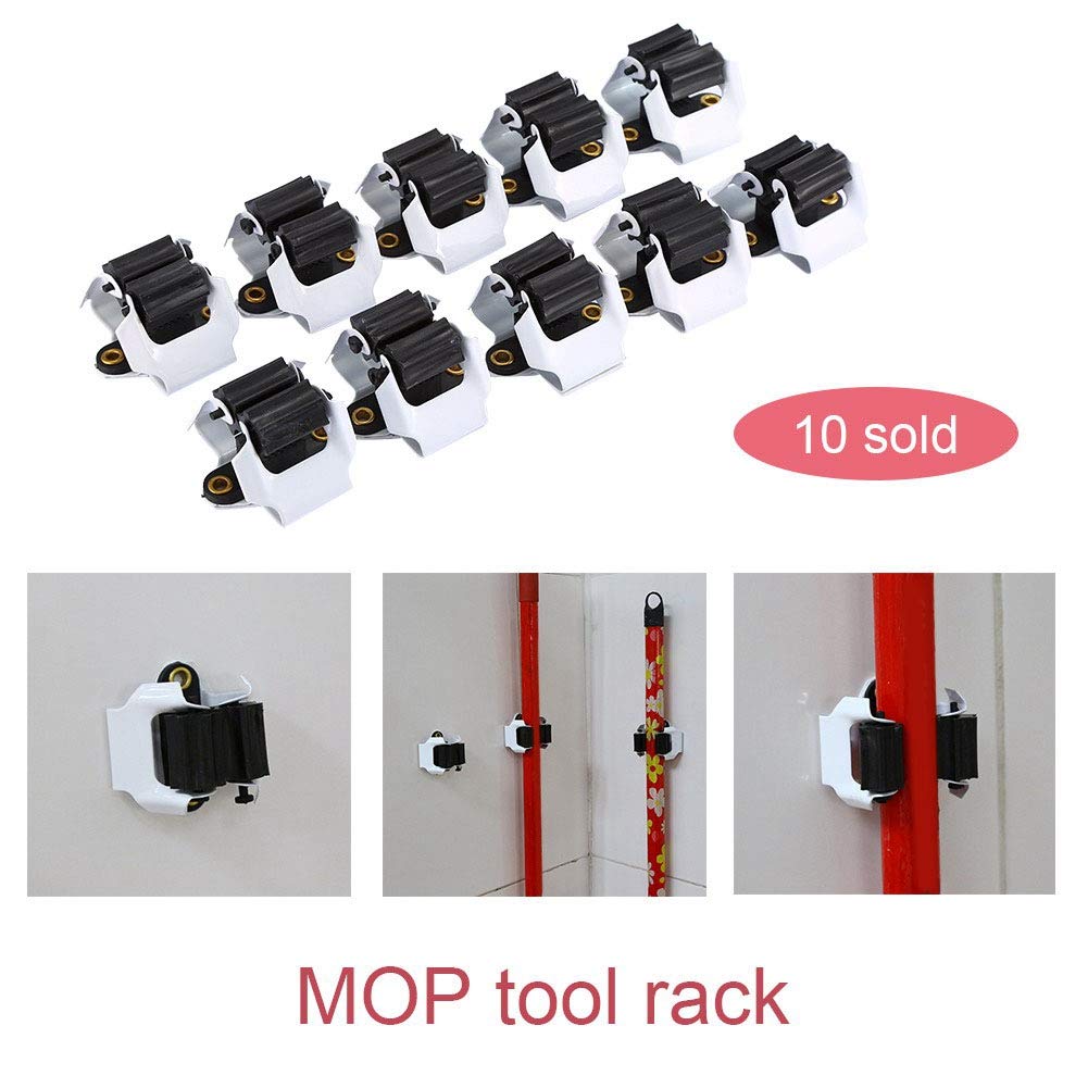 Keenso Heavy Duty Wall Mounted Mop and Broom Holder - 10 Pack Garage Storage Organizer for Brooms, Mops, Rakes, Shovels - Space Saving Tool Hanger for Closet, Laundry Room & Utility Storage