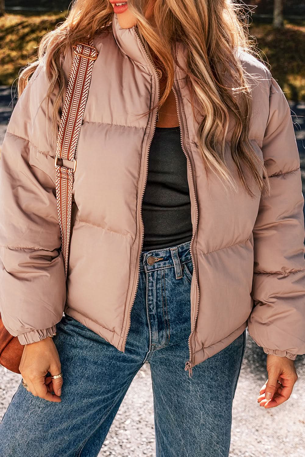 Stylish Apricot Pink Puffer Jacket for Women - Lightweight Winter Coat with Hood, Warm Quilted Outerwear for Cold Weather - Perfect for Outdoor Activities, Skiing, and Casual Winter Fashion