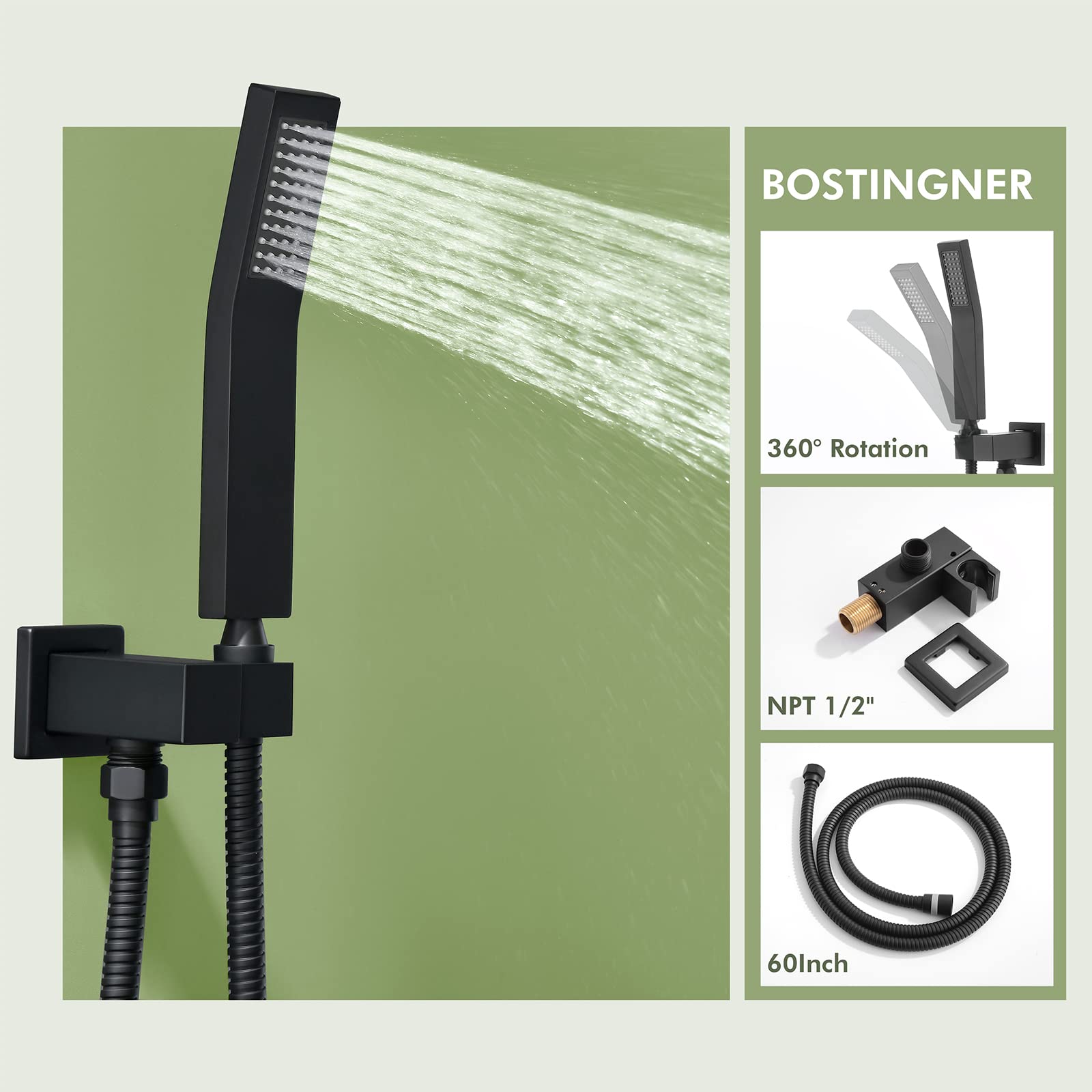 Premium Matte Black Shower System - Complete Wall Mounted Shower Faucet Set with Handheld Sprayer, 12