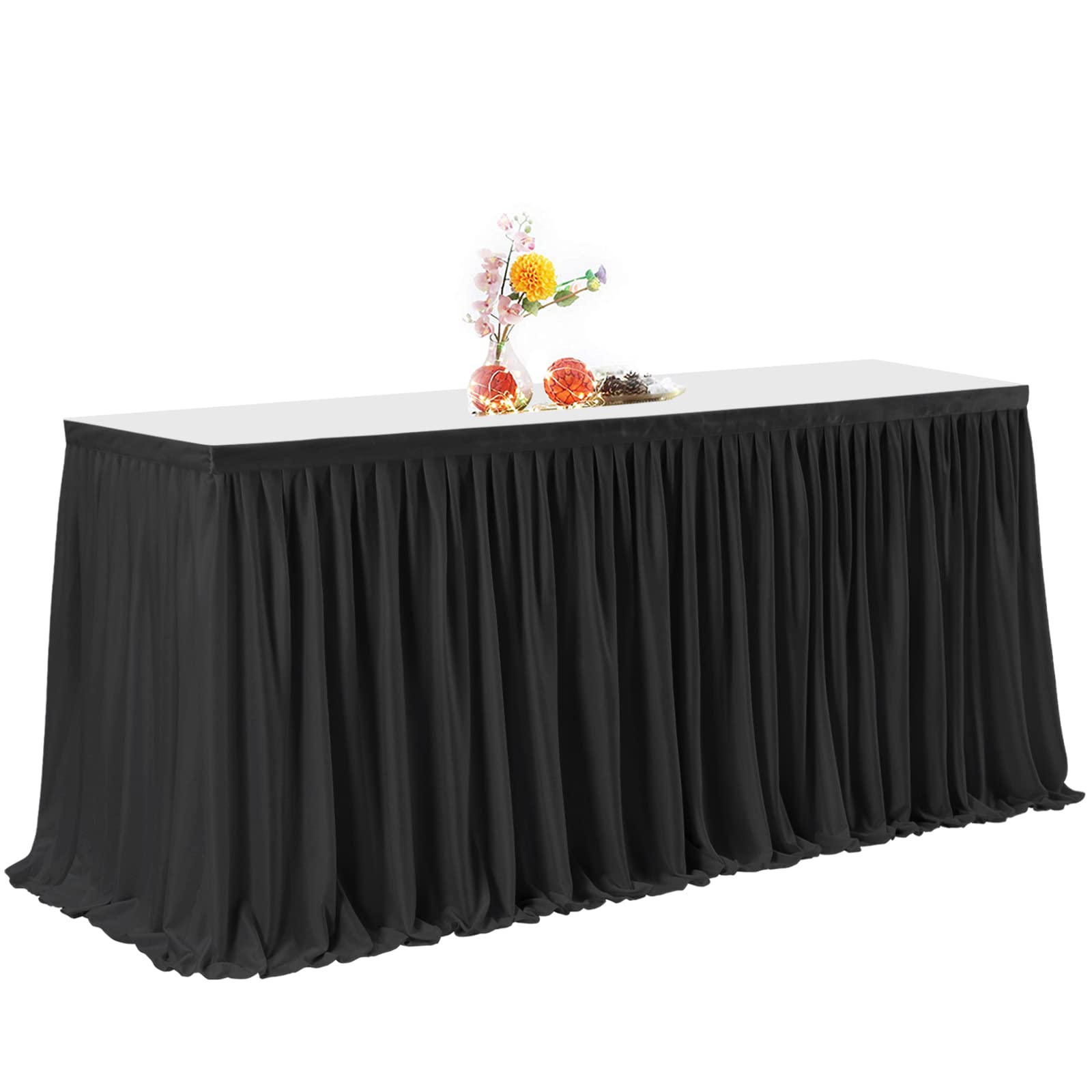 Black Polyester Table Skirt 12ft - Wrinkle Resistant for Banquet & Wedding Decor