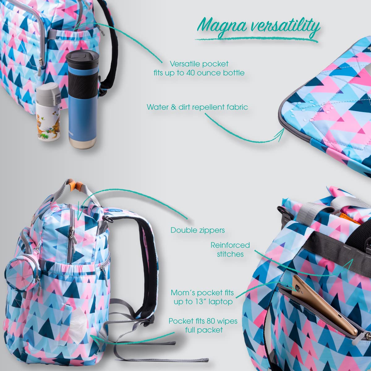 Clamera 5-in-1 Diaper Bag Backpack for Travel - Large Baby Bag with Changing Pad, Insulated Bottle Pockets & Stroller Straps | Perfect for Moms, Dads & Daycare Use