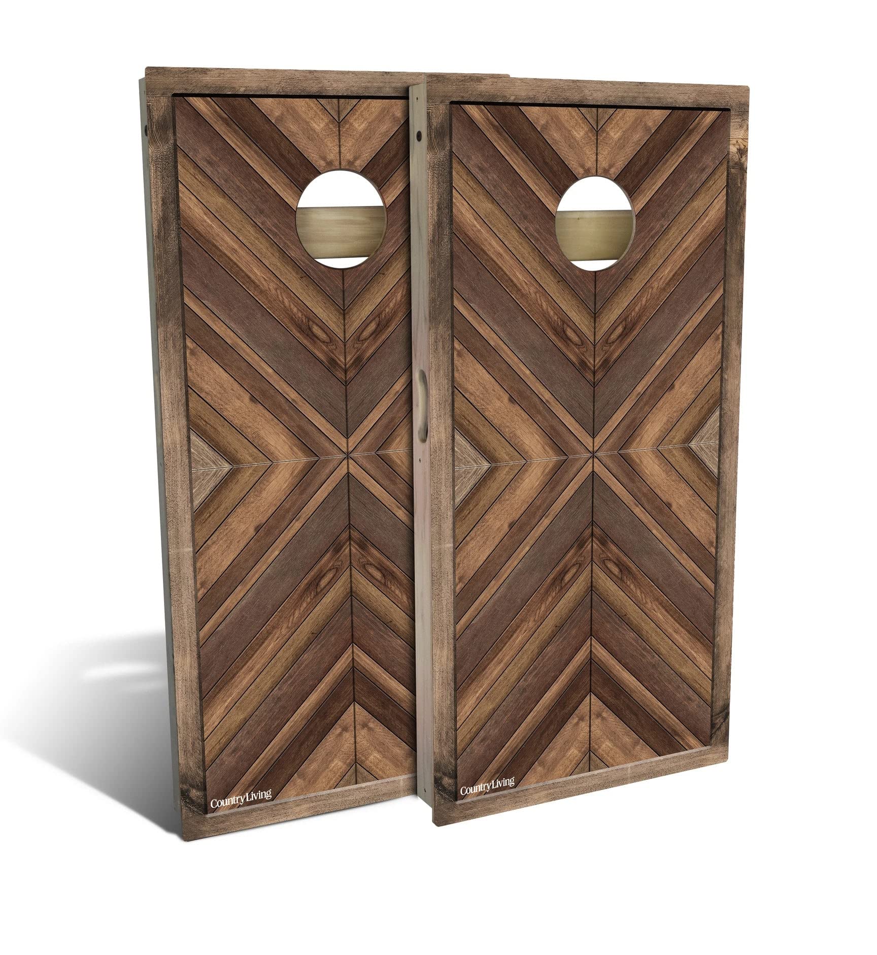 Skip's Garage Natural Multi Wood Chevron Cornhole Board Set - 2 Boards & 8 Bags - Custom Size & Accessories - Premium Outdoor Lawn Game for Backyard, Tailgating, and Parties