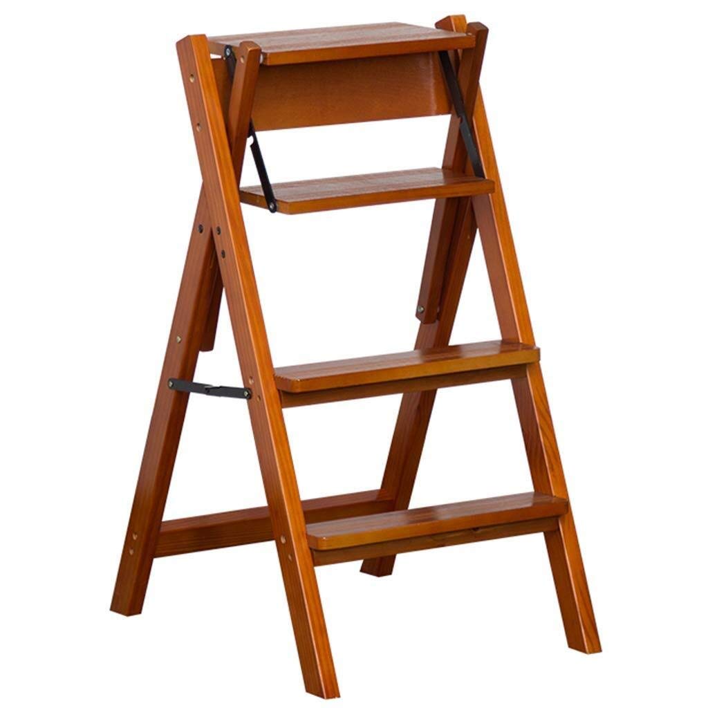 FADUNI 4-Step Wooden Folding Step Stool with Non-Slip Wide Pedal - Solid Wood Indoor Climbing Stool, Multi-Purpose Storage Shelf for Home, Kitchen, Bathroom & Flower Display