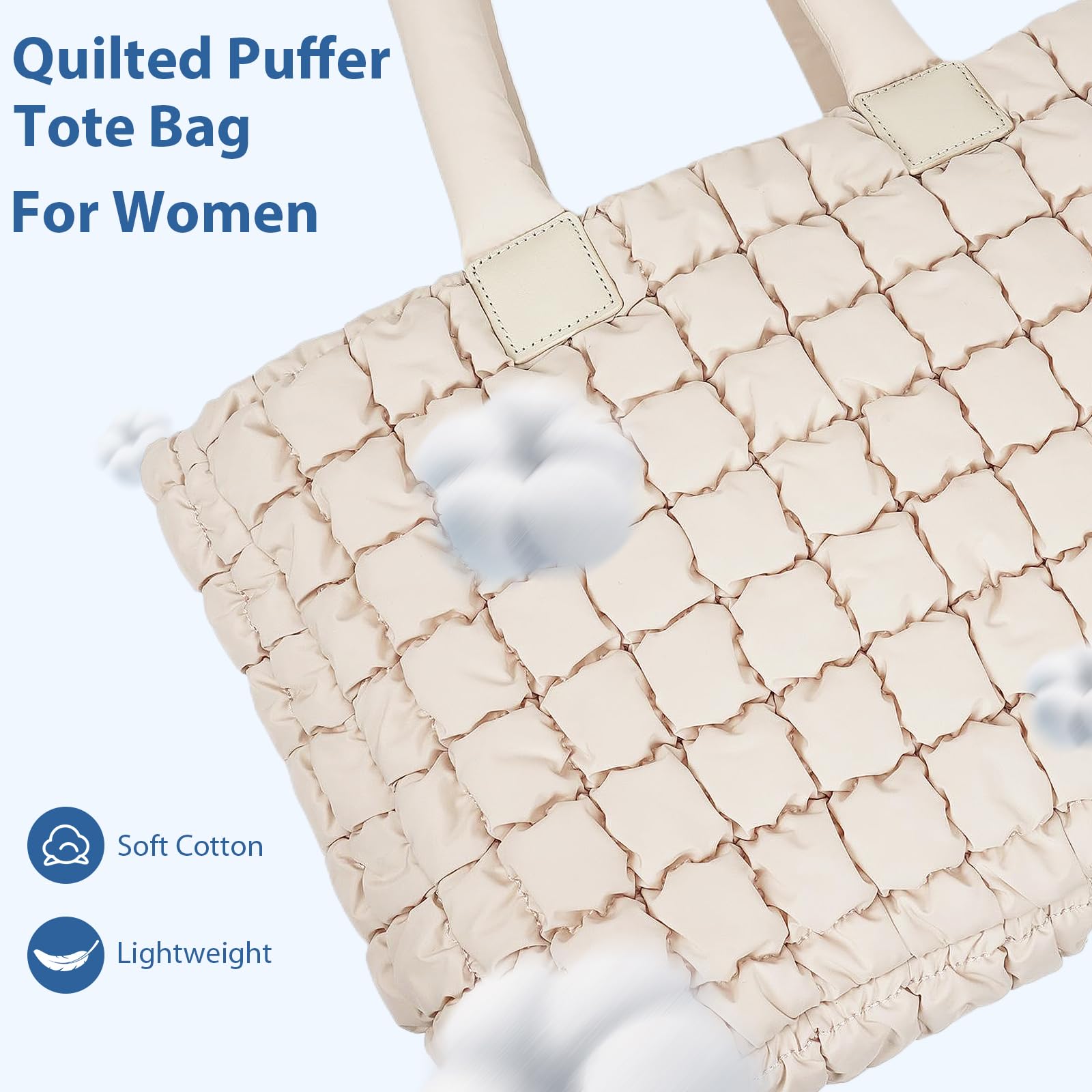 Juoxeepy Quilted Puffer Tote Bag for Women - Stylish Laptop Work Bag with Multiple Compartments | Perfect for Office, Business Travel & College (15.6 Inch)