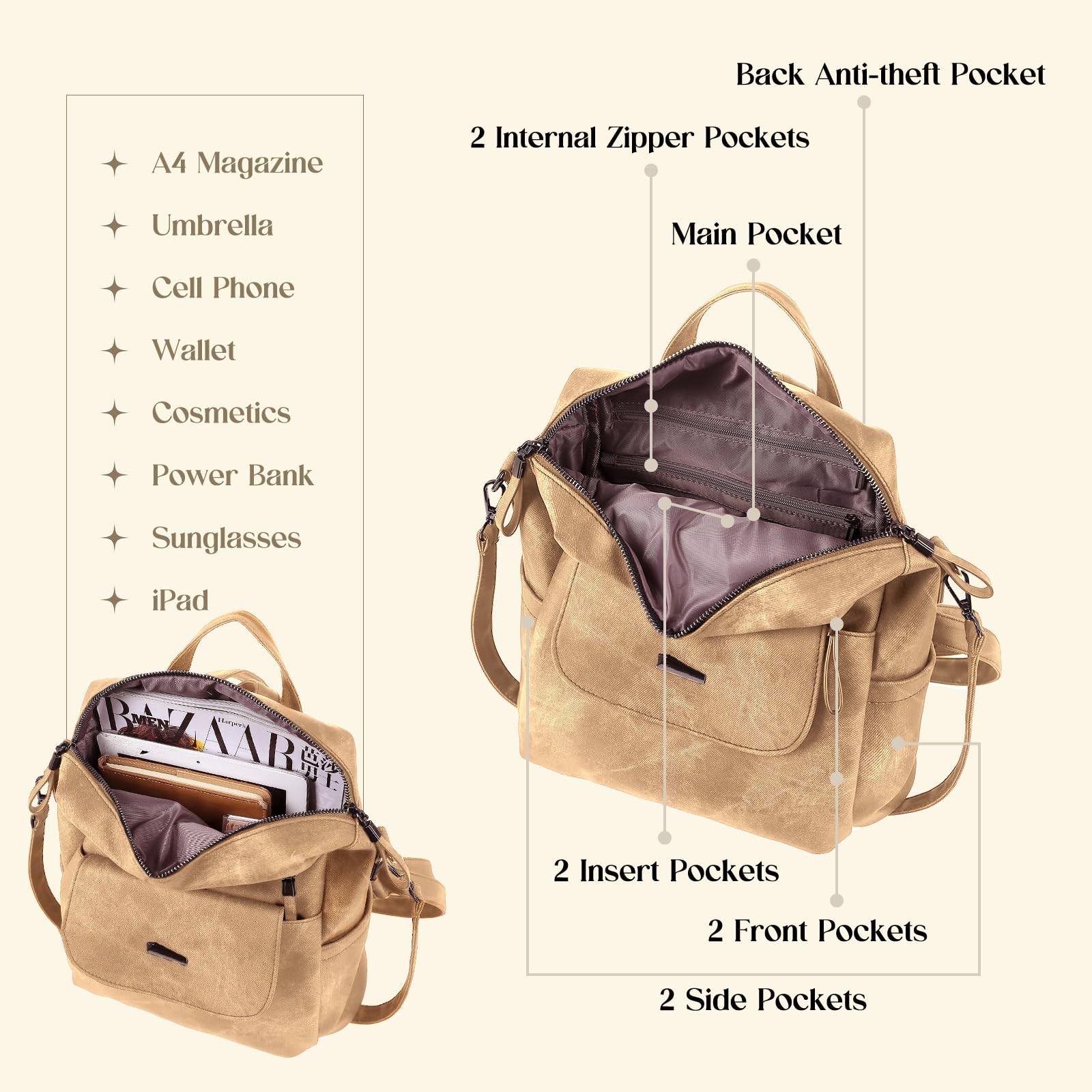 Women's Leather Backpack Purse - Small Waterproof Anti-Theft Shoulder Bag Handbag for Ladies | Perfect for Travel, Work & Daily Commute