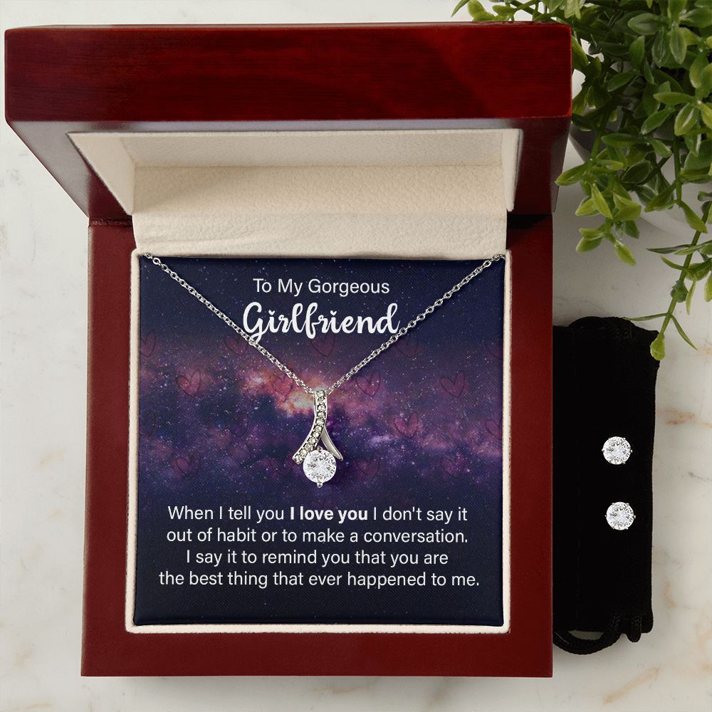 Elegant Cubic Zirconia Necklace & Earrings Set - Perfect Jewelry Gift for Girlfriend, Wife, or Loved One - Ideal for Anniversary, Birthday, Valentine's Day & Special Occasions
