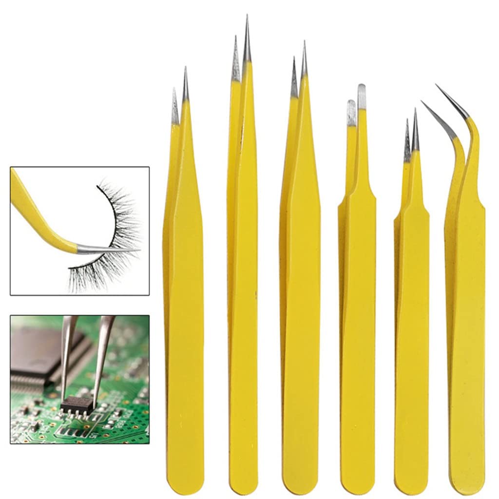 Premium Anti-Static Stainless Steel Tweezers Set - Professional Electronics & Phone Repair Tools, Eyebrow & Eyelash Tweezers Kit for Precision Work | Ideal for DIY Repairs, Beauty Salons & Crafting Projects