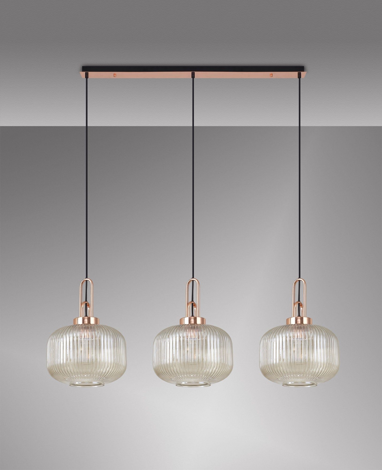 Cadiz 3L Kitchen Island Ceiling Light Fixture - E27 Socket, Copper & Matte Black Finish, Multiple Glass Shade Colors, IP20 Rated - Perfect for Dining Room, Bedroom, or Living Room Lighting