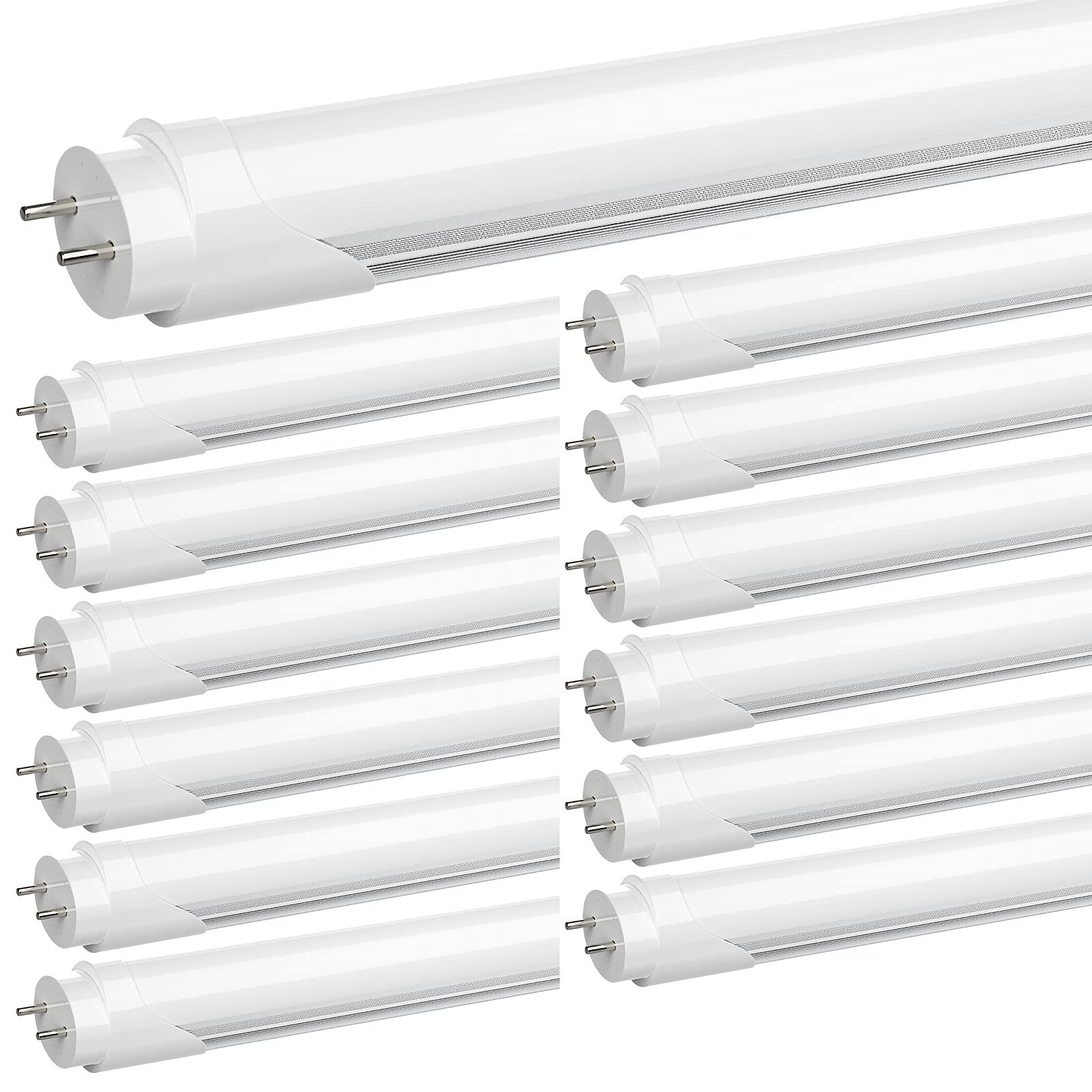 JESLED T8 4FT LED Tube Light Bulbs 24W 5000K Daylight White - 3000LM Brightness - Plug & Play or Ballast Bypass - 4 Foot LED Fluorescent Replacement - Dual-End Powered Frosted Light - Garage Warehouse Shop Lighting (12 Pack) - Perfect for Commercial Spaces, Workshops, and Industrial Areas