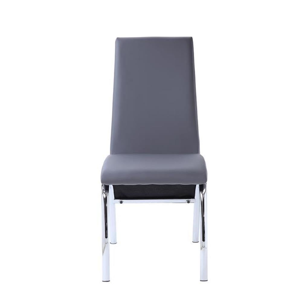 Acme Noland Modern Side Chairs (Set of 2) - Gray PU Leather Upholstery with Chrome Metal Frame - Perfect for Dining Room, Kitchen or Office