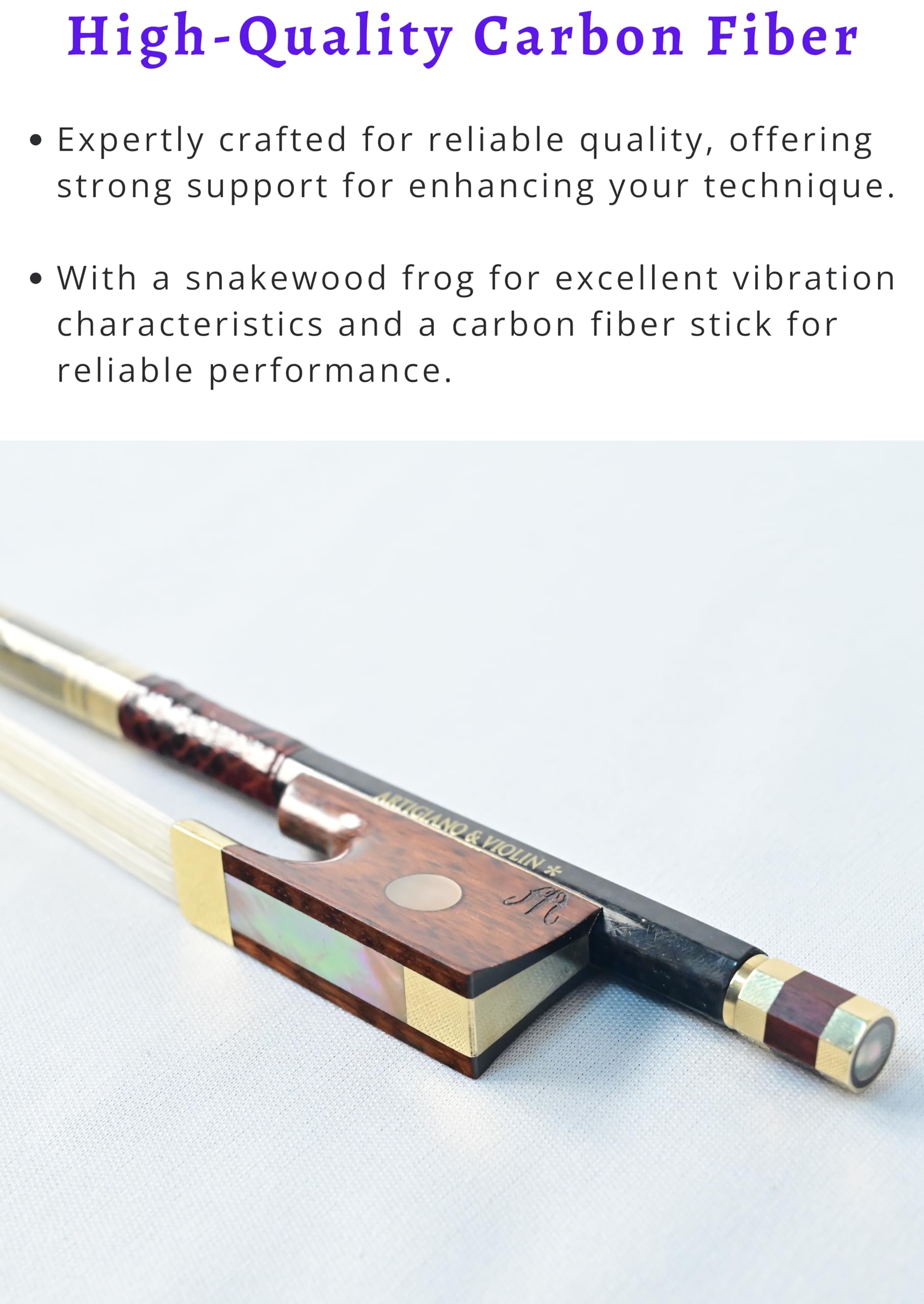 Premium Carbon Fiber Violin Bow with Snakewood Frog - Professional Grade for Violinists | Ideal for Performances, Practice & Studio Recording - ARTIGIANO&VIOLIN AW-201